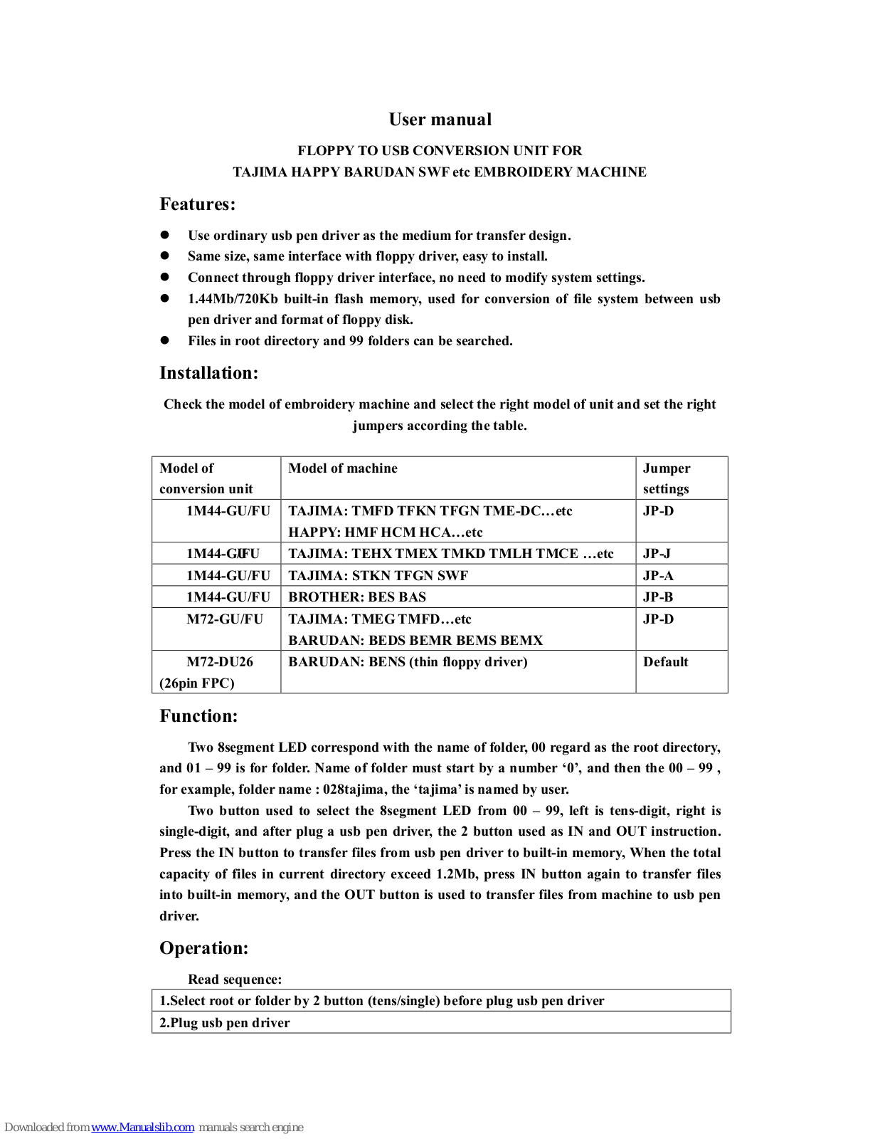 Gotek 1M44-GU, 1M44-FU, M72-GU, M72-FU, M72-DU26 User Manual