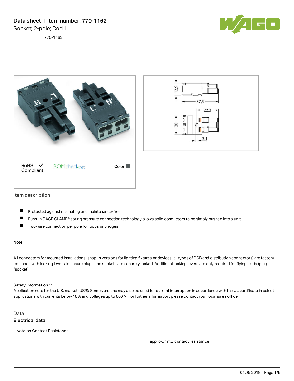 Wago 770-1162 Data Sheet