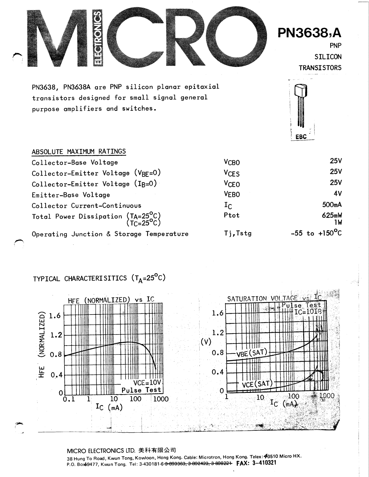 MICRO PN3638A, PN3638 Datasheet