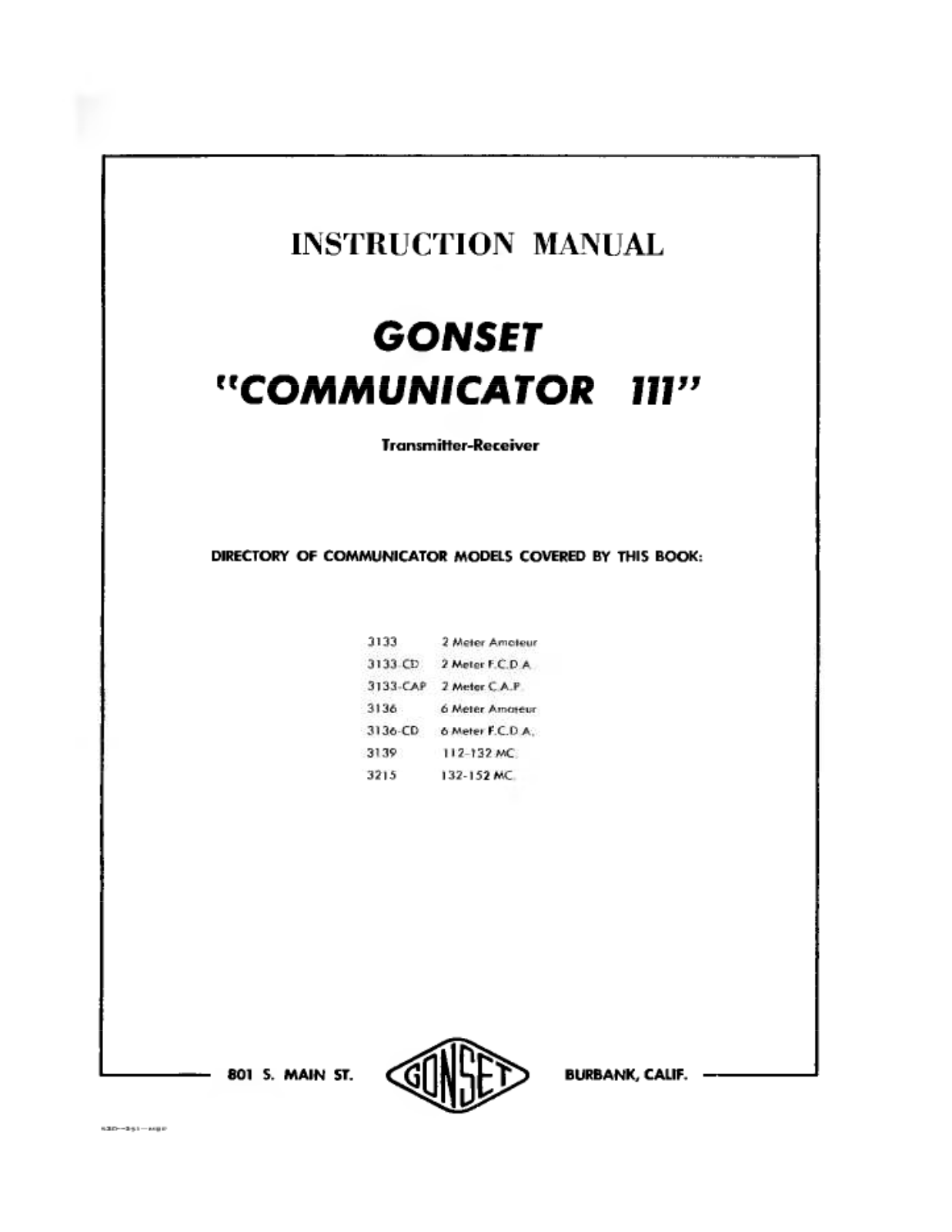 GONSET COMMUNICATER-3 User Manual