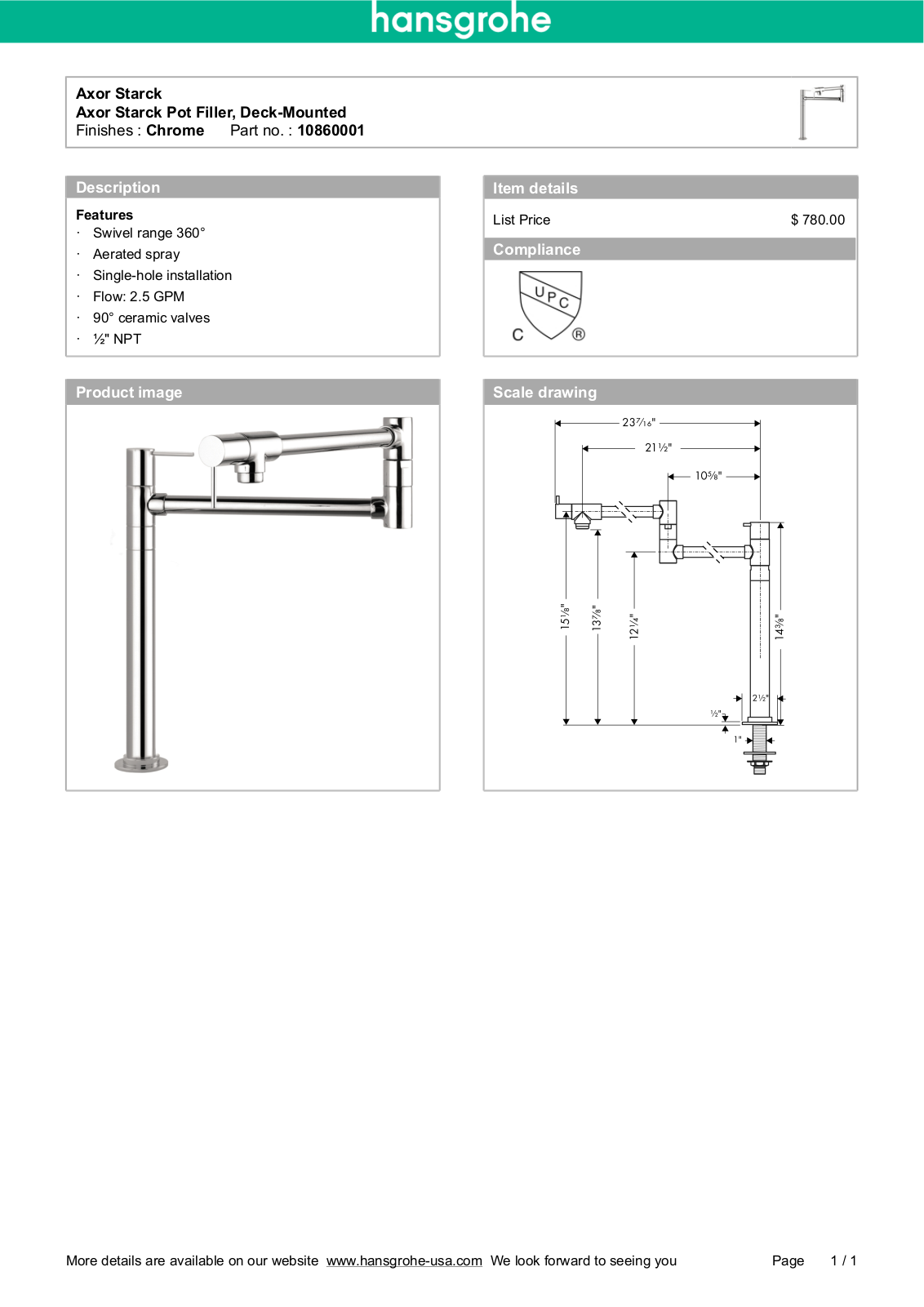 Axor HAN3051 Specifications - ManualMachine.com