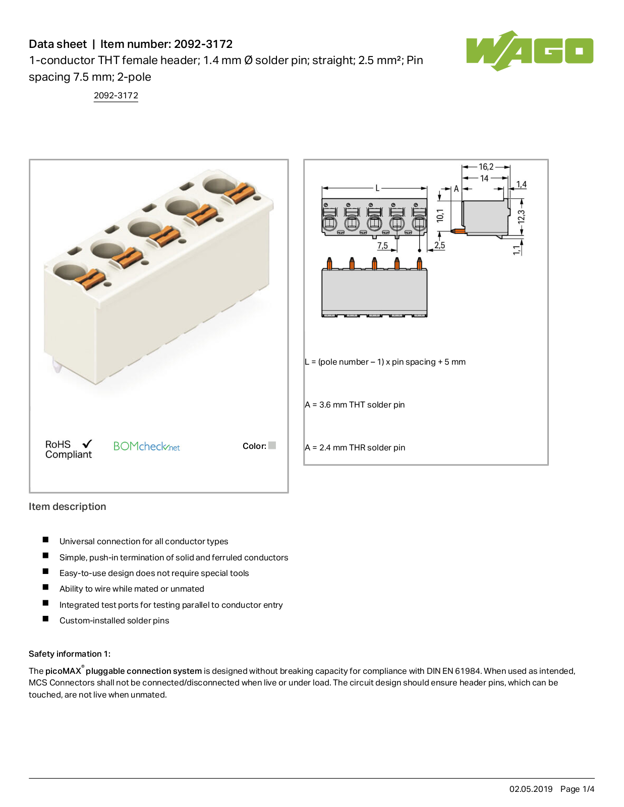 Wago 2092-3172 Data Sheet