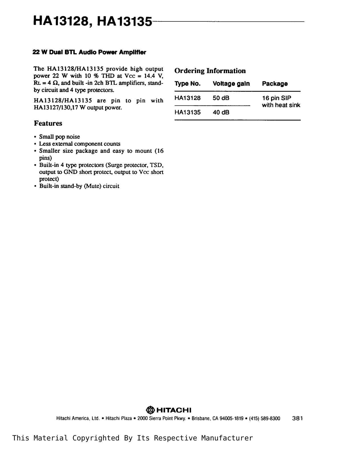 Datasheet HA13128 Specification - ManualMachine.com