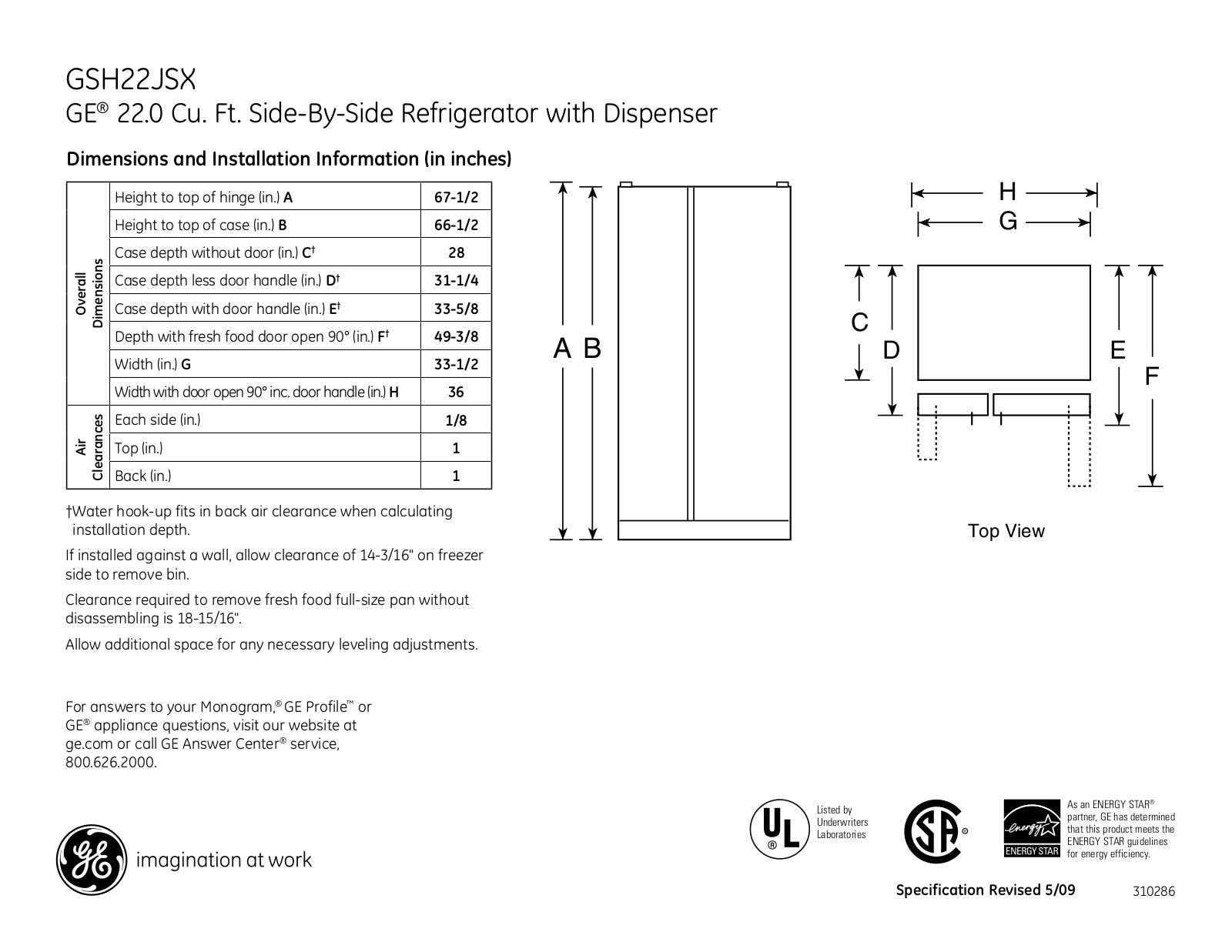 GE GSH22JSXSS User Manual