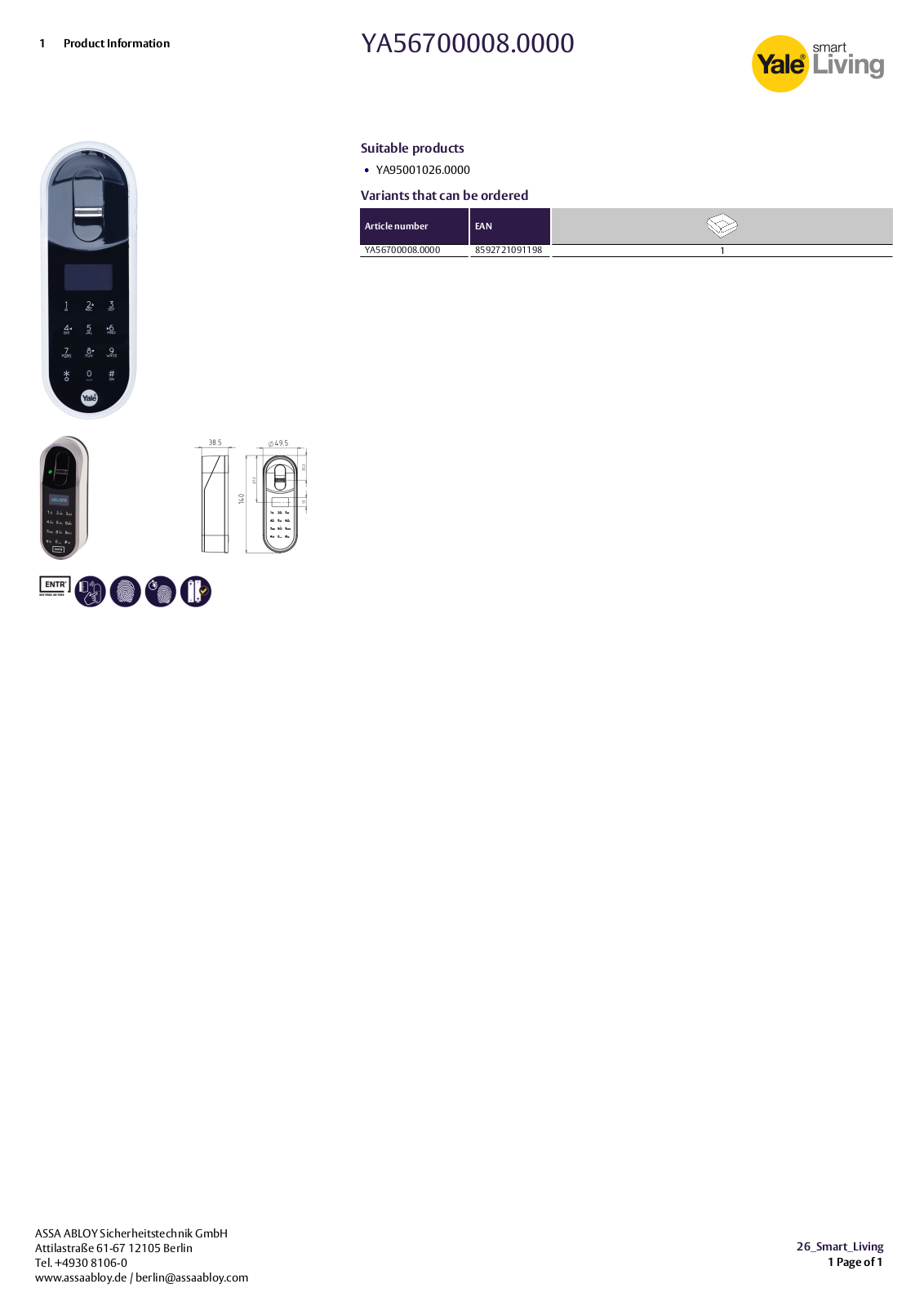 Assa Abloy YA56700008.0000 User Manual