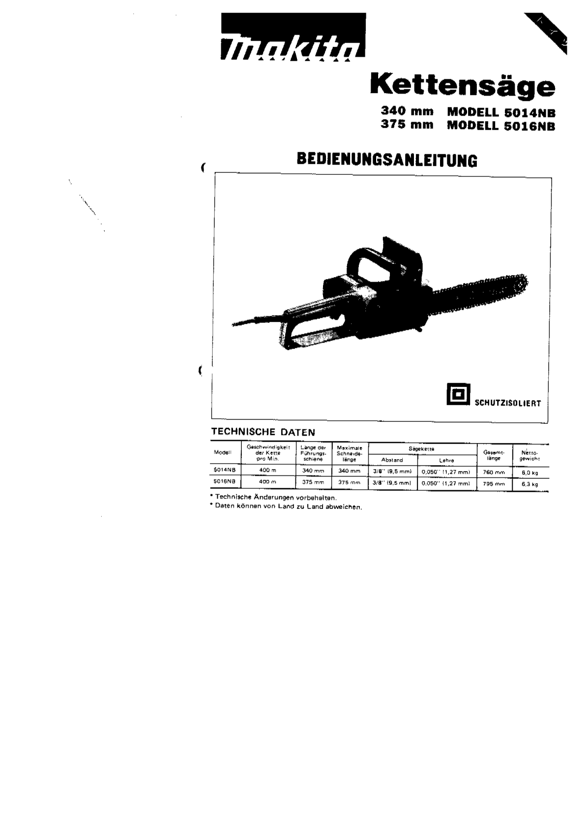 Makita 5014NB, 5016NB User Manual