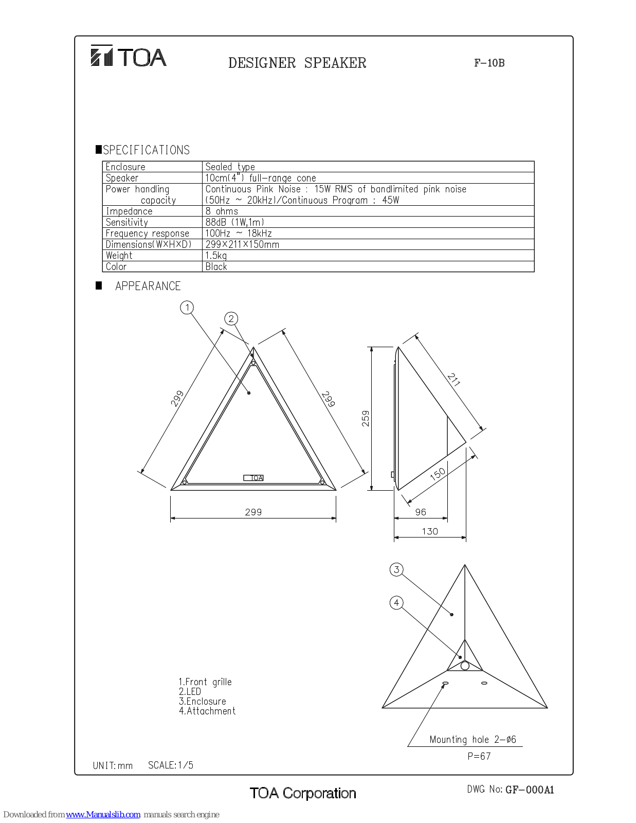 Toa F-10, F-10B Specifications