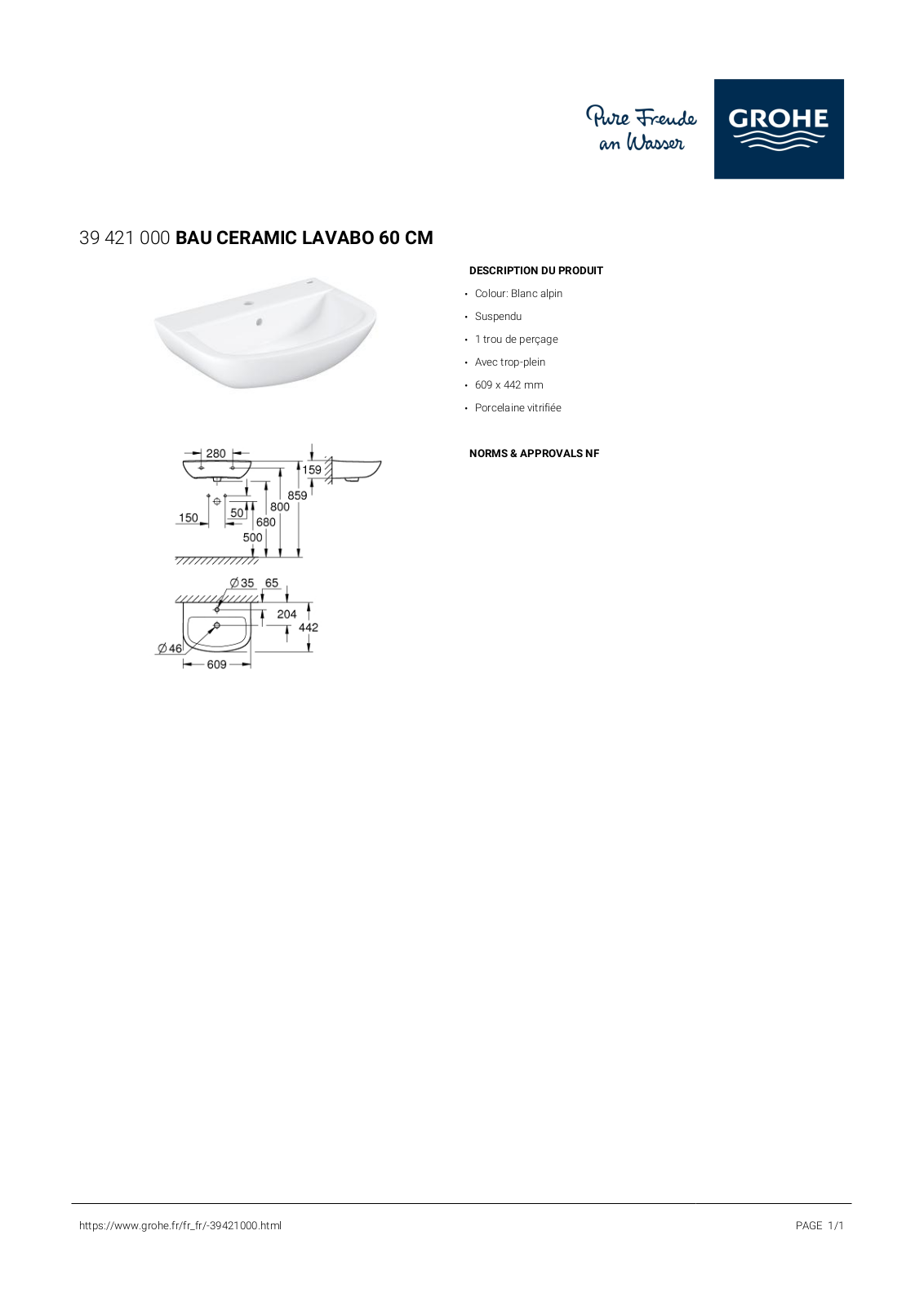 Grohe 39421000 Specification - ManualMachine.com