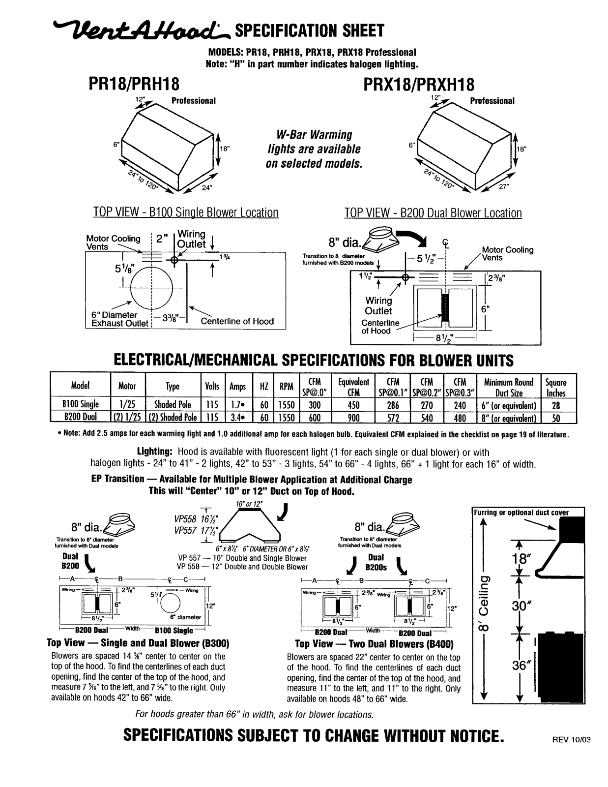 Vent-A-Hood PRH18230BVSS Specs