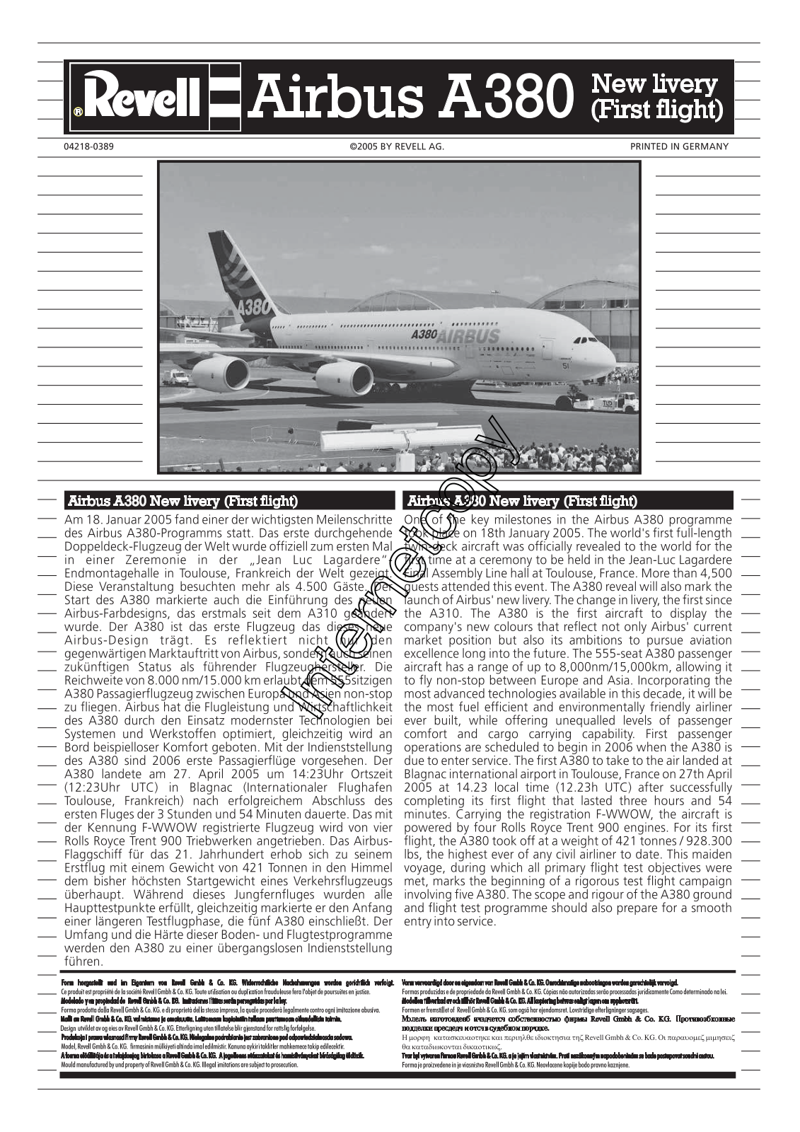 REVELL Airbus A-380 First Flight User Manual