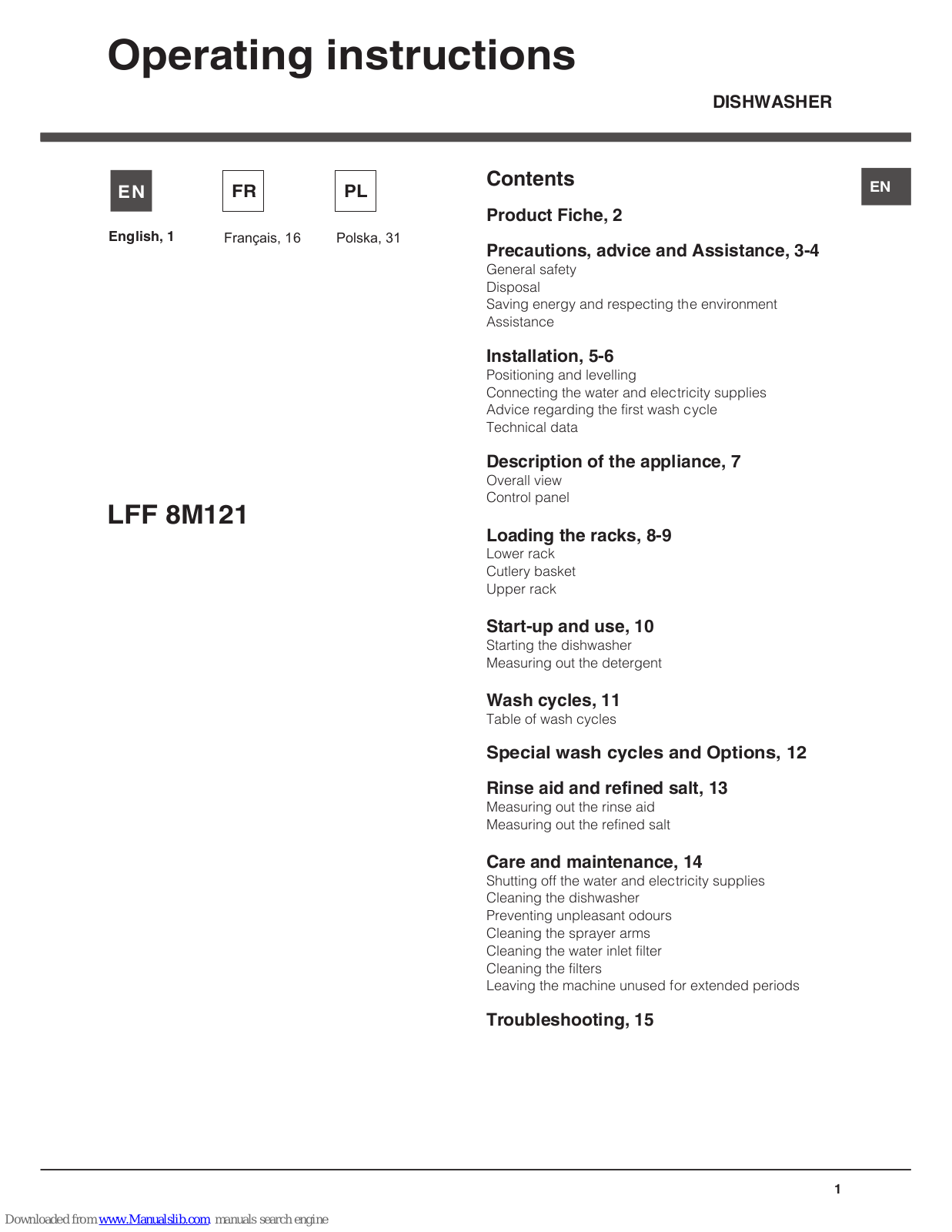 Hotpoint LFF 8M121 Operating Instructions Manual