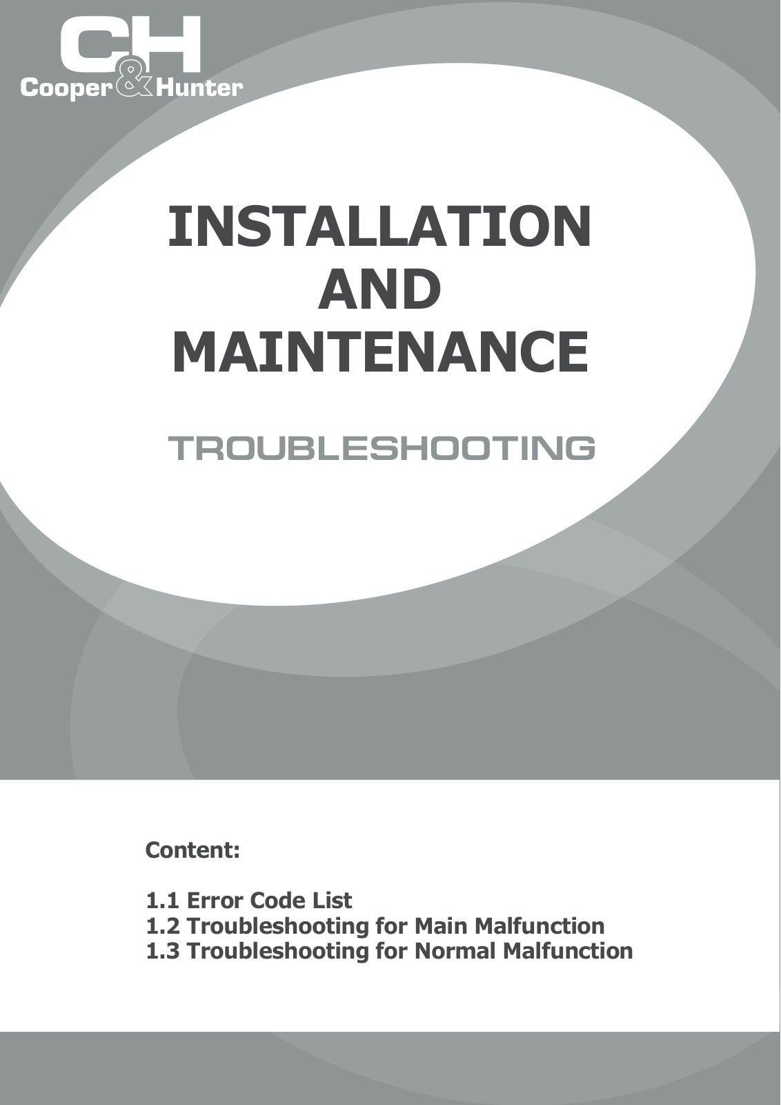 Cooper&Hunter CH36VCT230V, CH09VCT115V Troubleshooting Guide