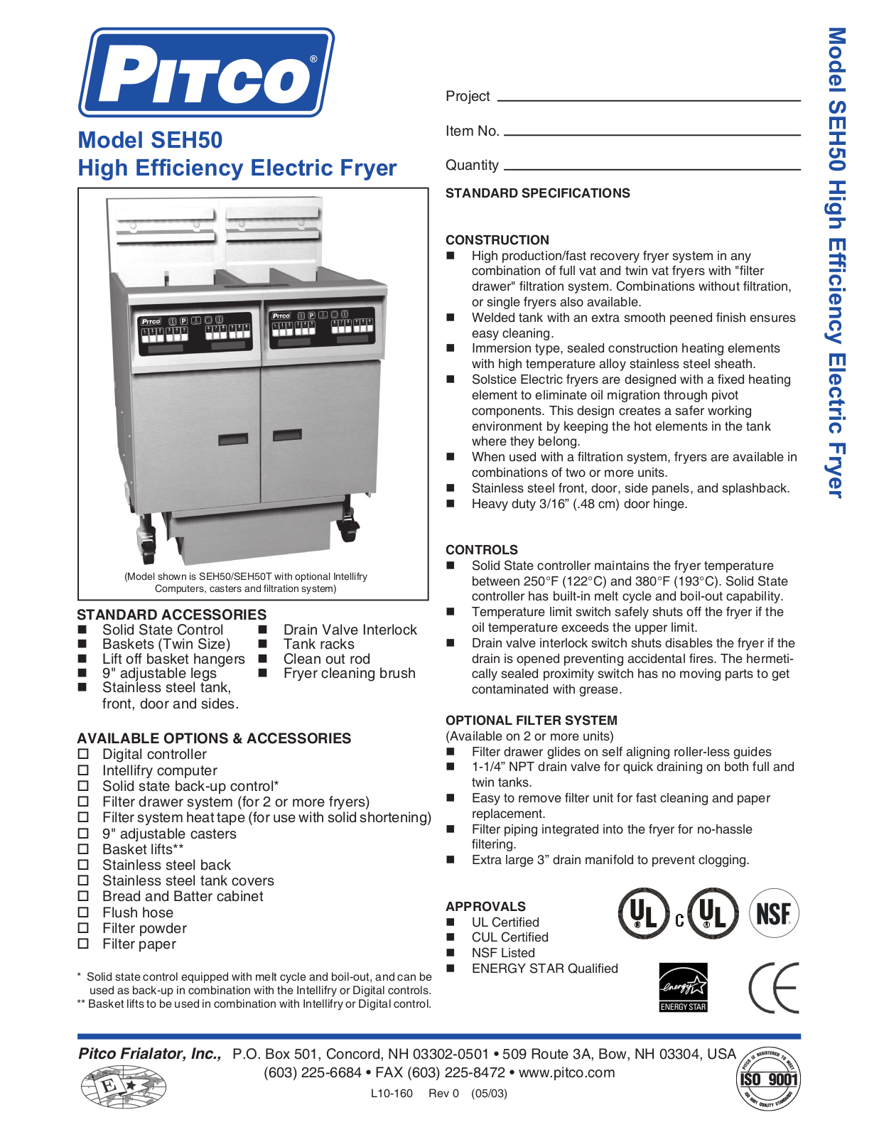 Pitco Frialator SEH50 User Manual