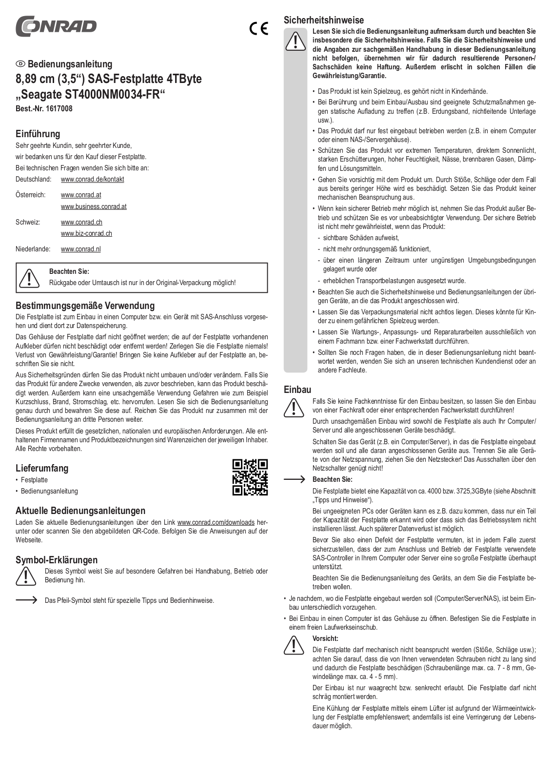 Seagate ST4000NM0034-FR OPERATION MANUAL