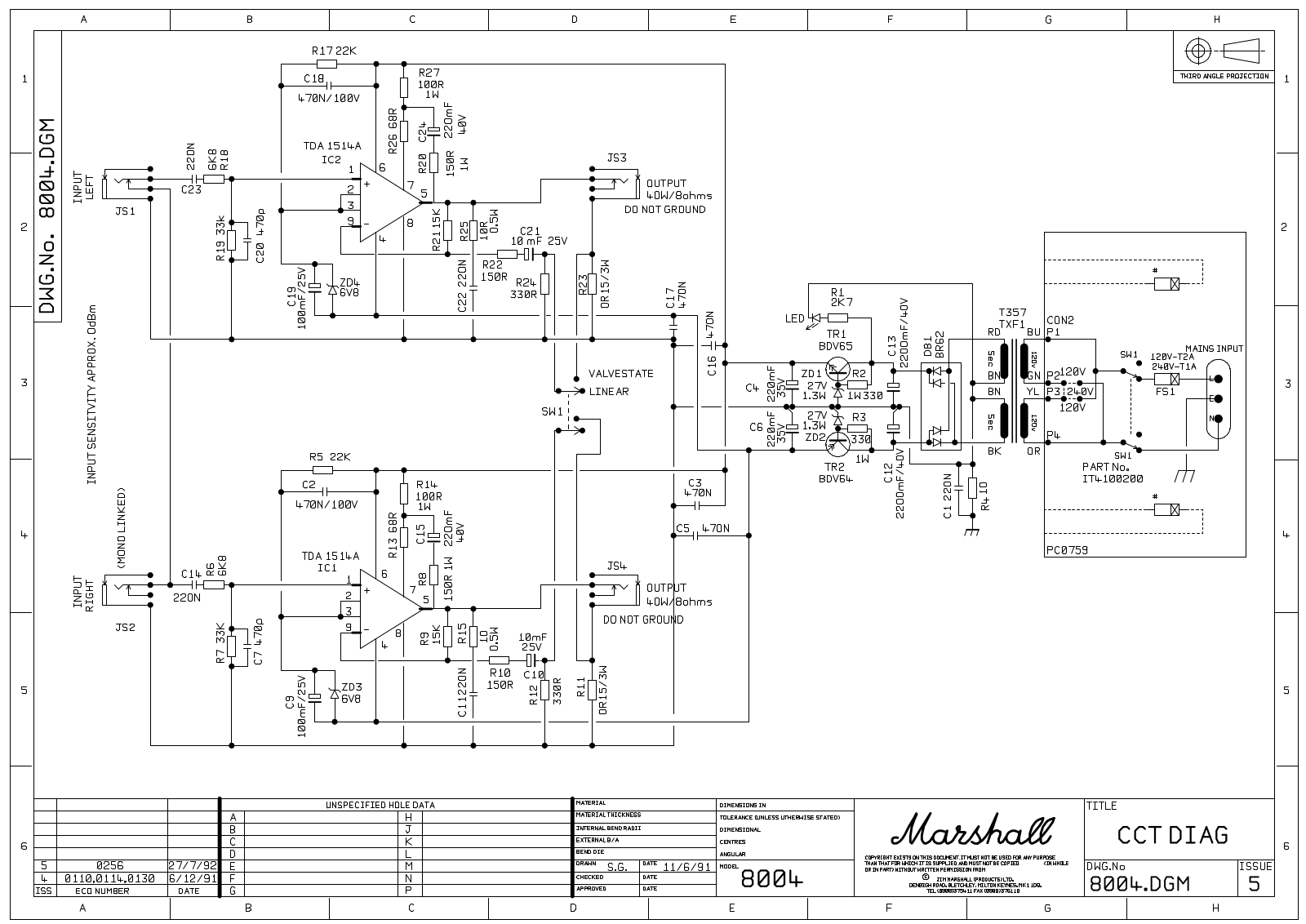 Marshall 8004-Valvestate, 8004-Rackmount-2x40w Schematic