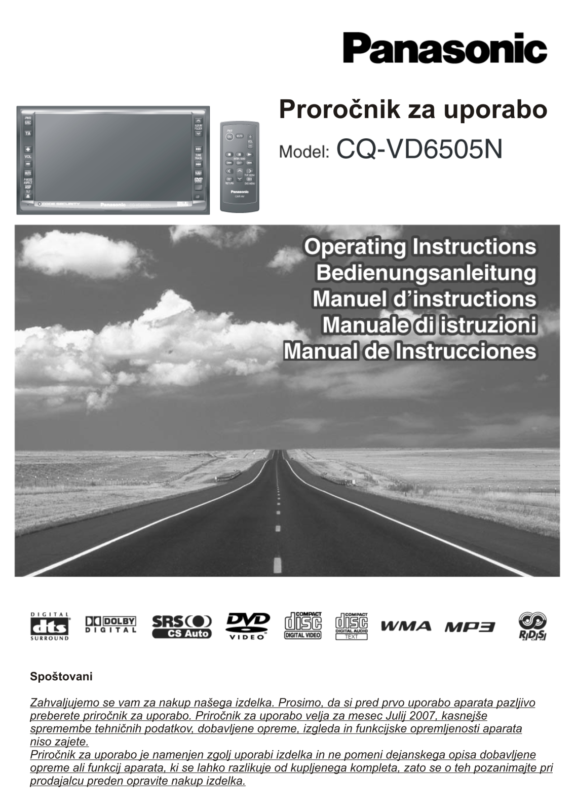 Panasonic CQ-VD6505N Operating Manual