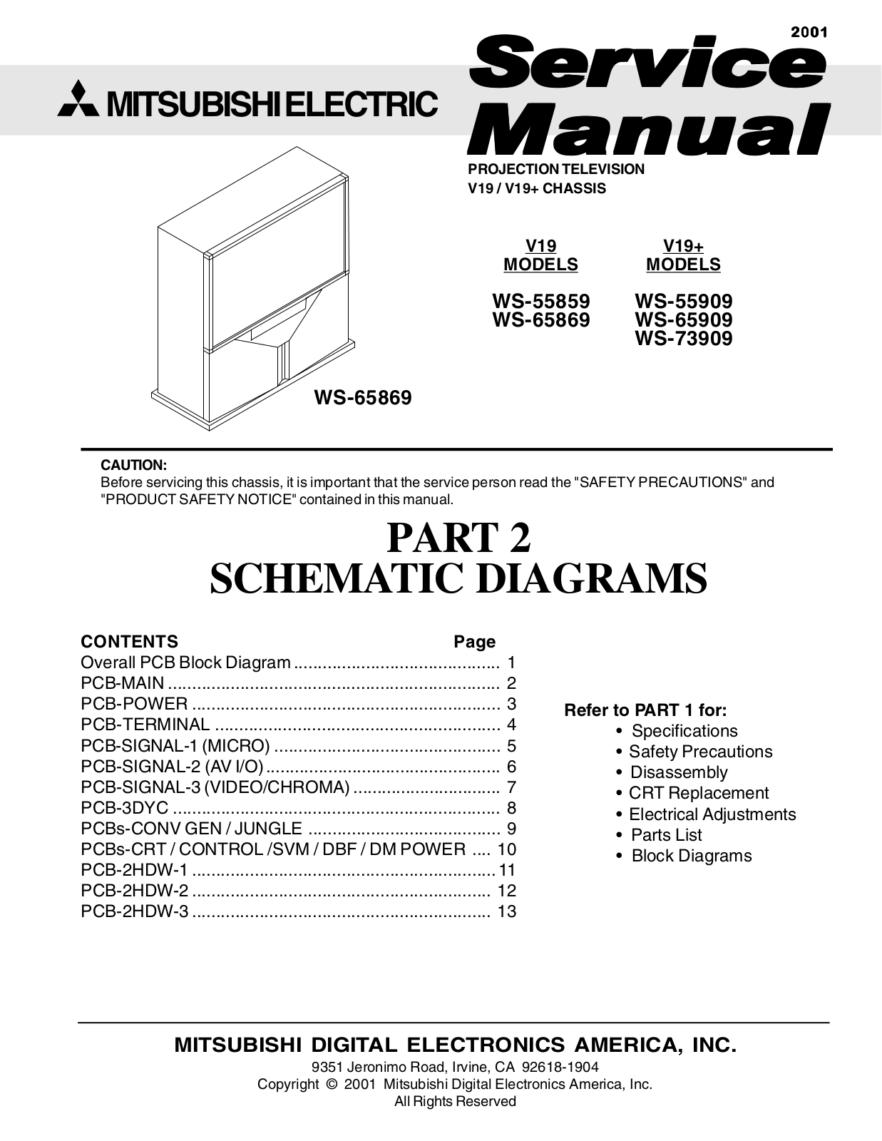 Mitsubishi WS-73909, WS-65909, WS-65869, WS-55909, WS-55859 Service manual