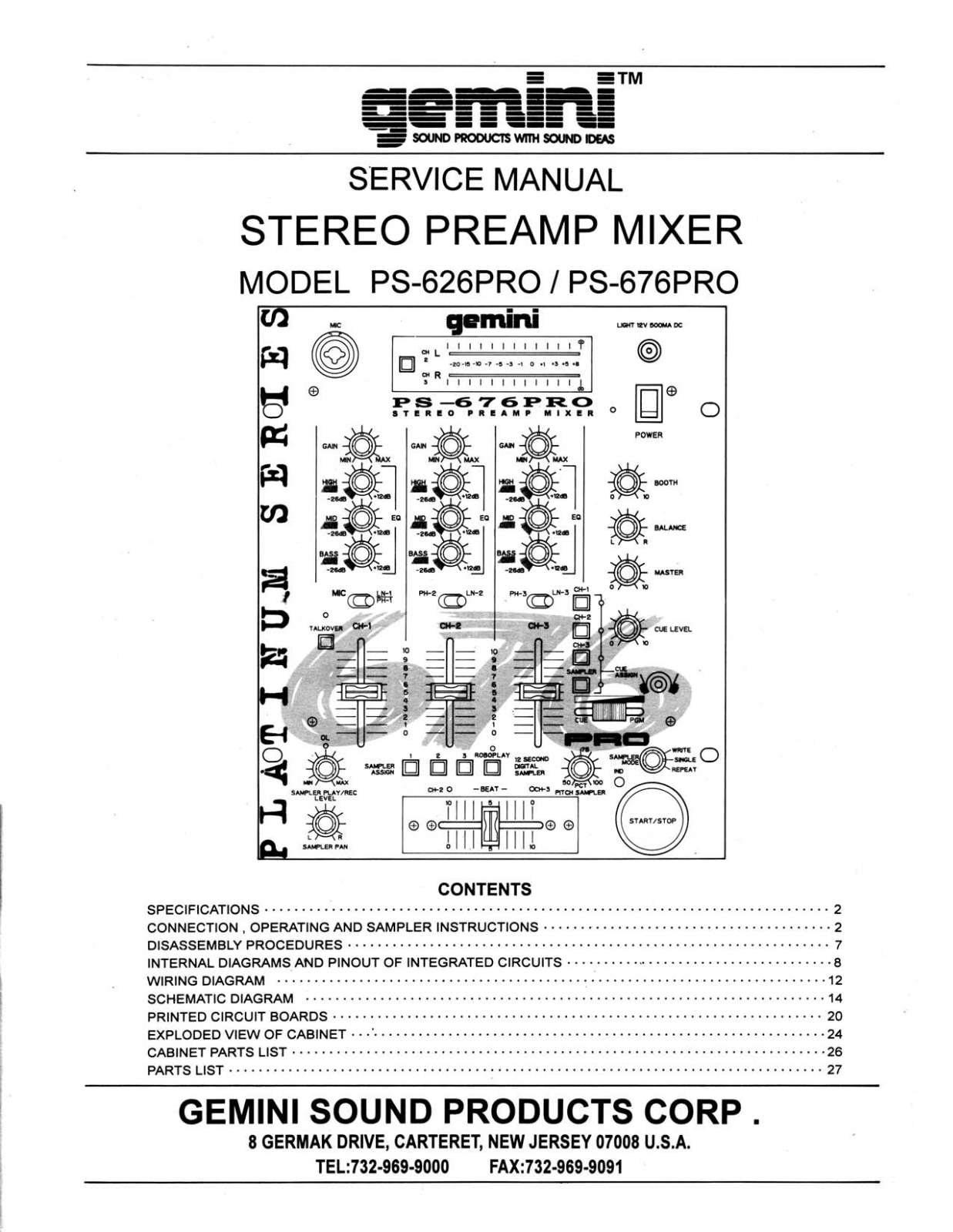 Gemini Sound PS-676-PRO Service manual