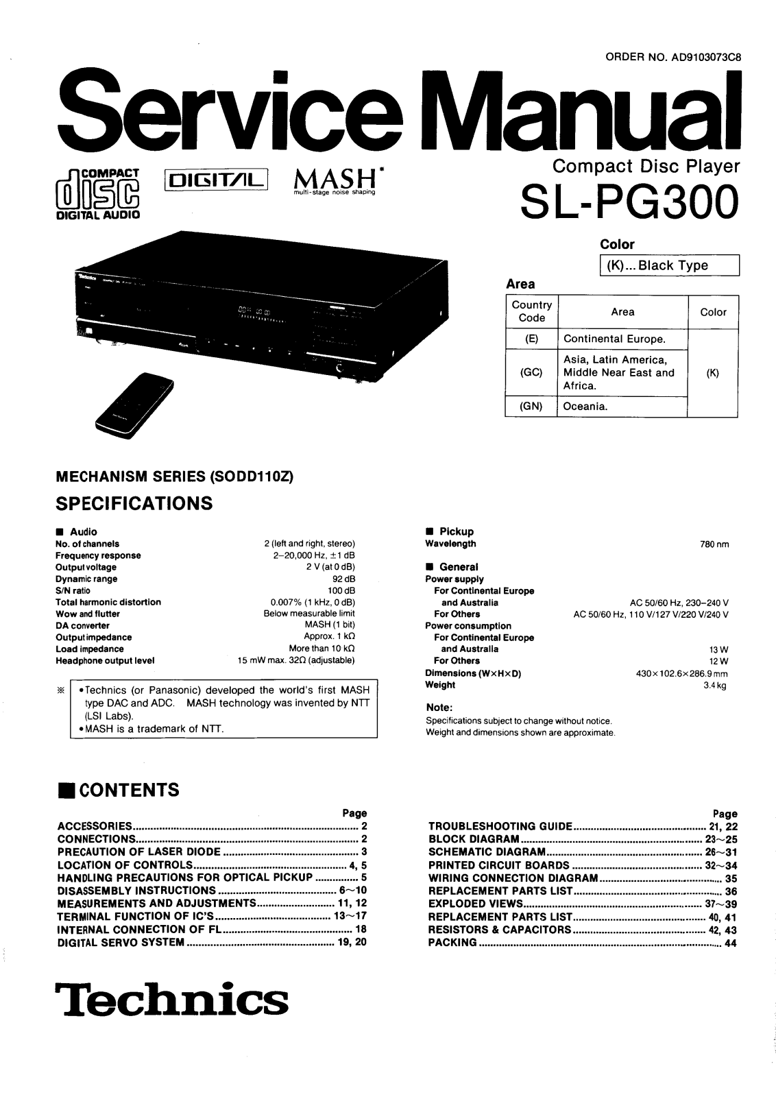 Technics SLPG-300 Service Manual