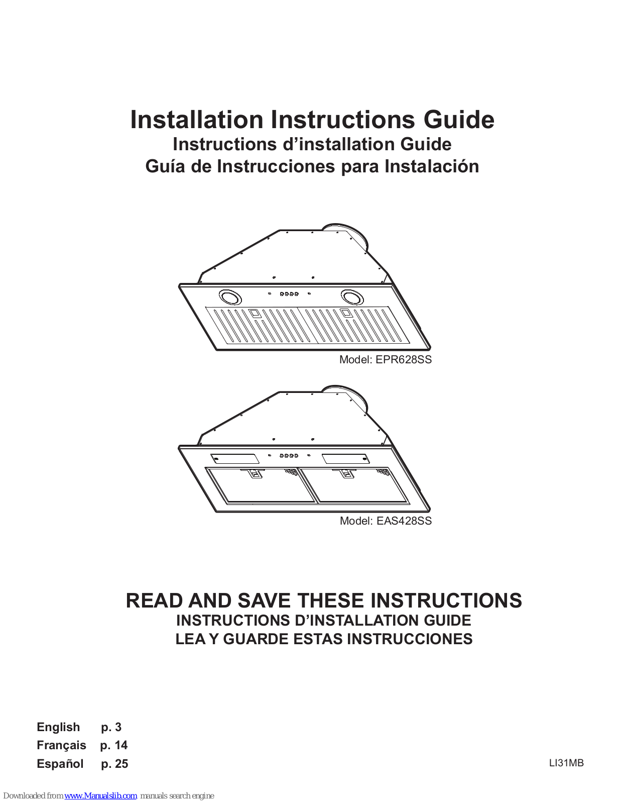 Elisa EAS428SS, EPR628SS Installation Instruction Manual