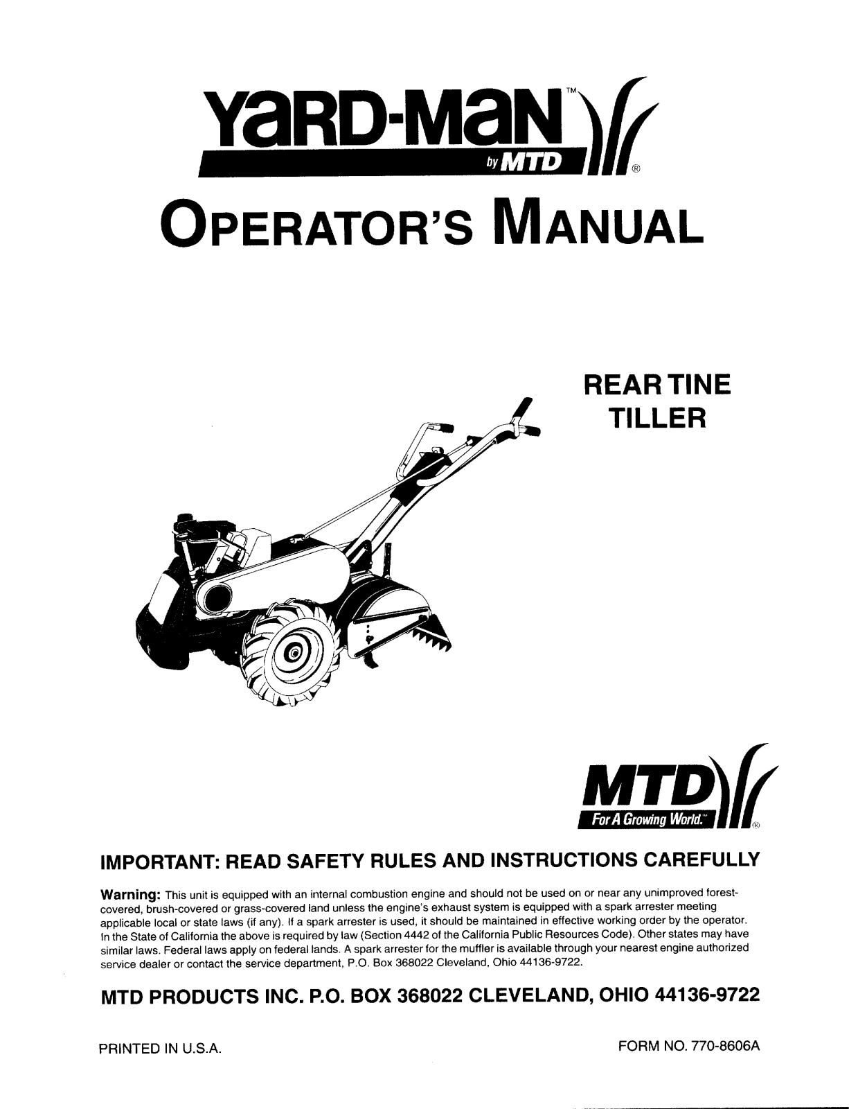 Yard-Man 770-8606A User Manual