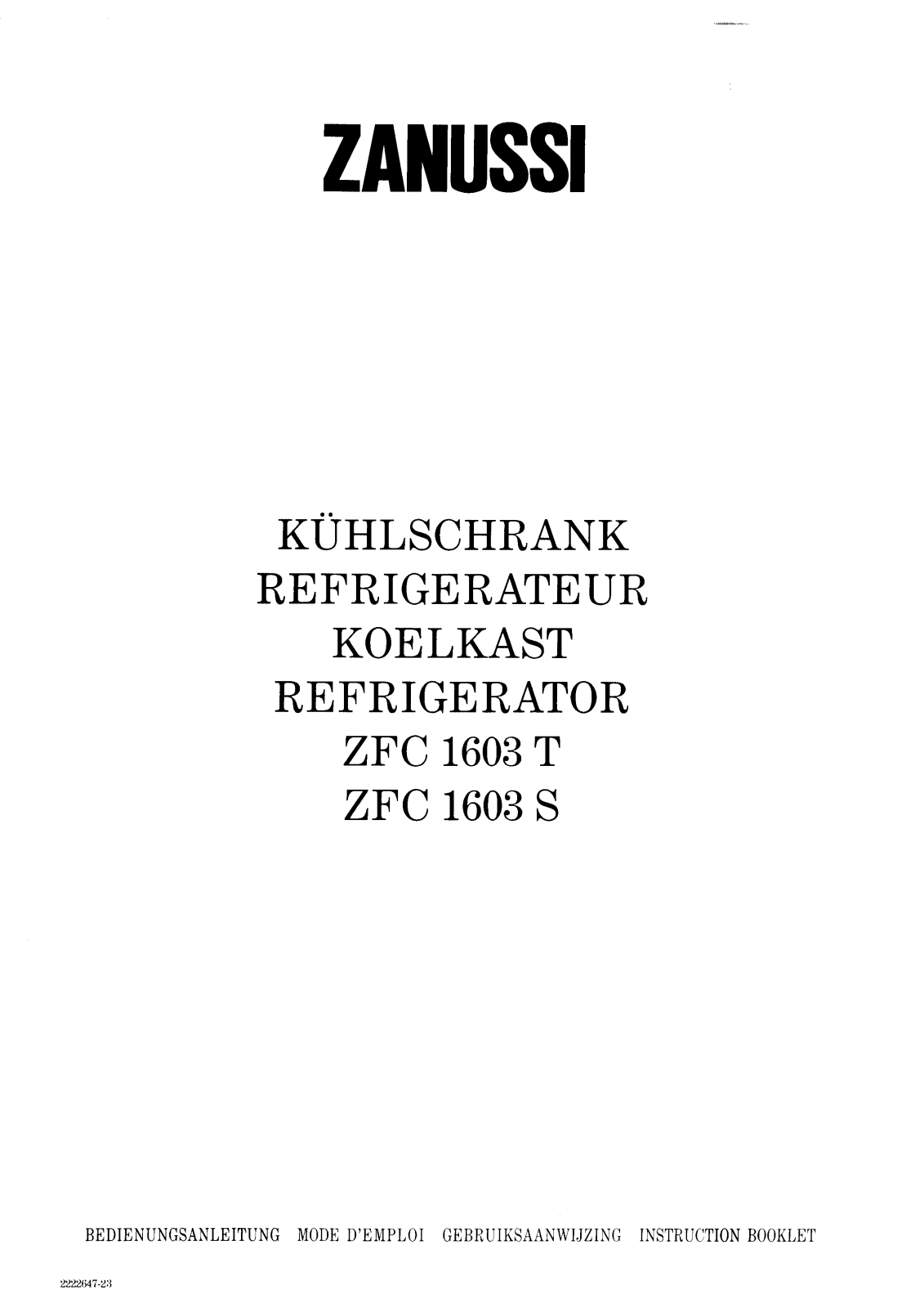 Zanussi ZFC1603T, ZFC1603S Instructions Manual
