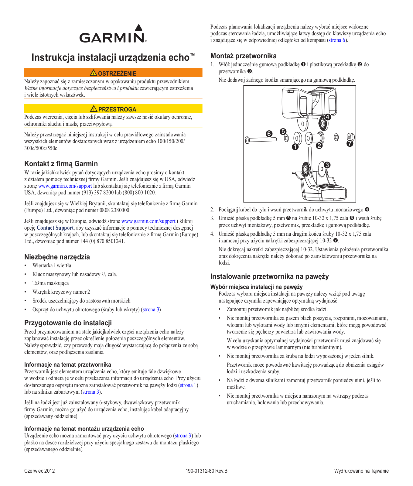 Garmin echo 100, echo 150, echo 550c, echo 200, echo 300c Installation manual