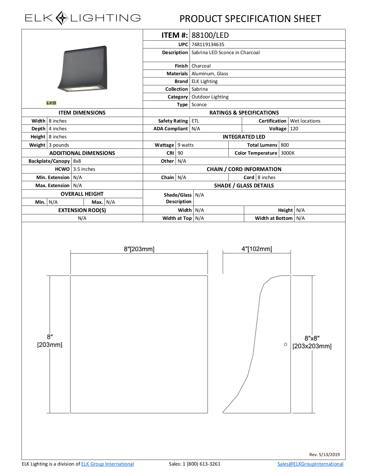ELK Lighting 88100LED Specifications - ManualMachine.com