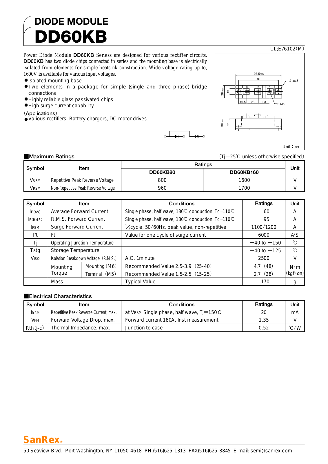 Sanrex-Sansha Electric Manufacturing DD60KB Data Sheet