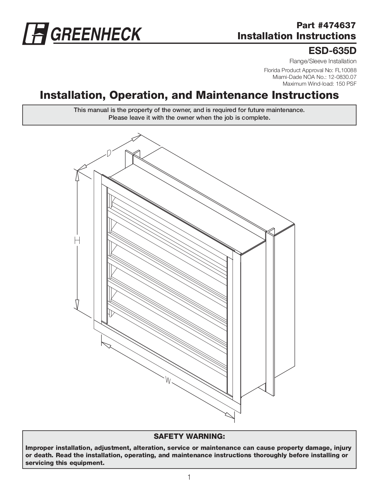 Greenheck ESD-635D User Manual