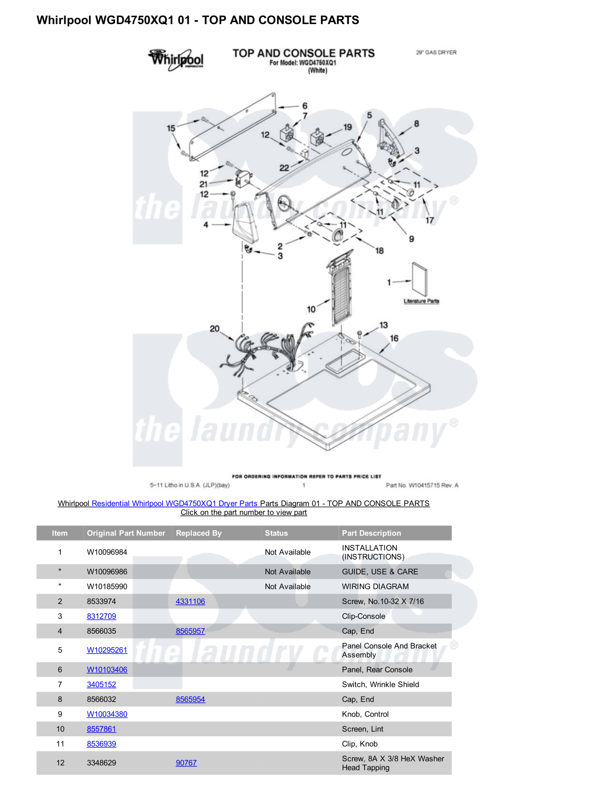 Whirlpool WGD4750XQ1 Parts Diagram