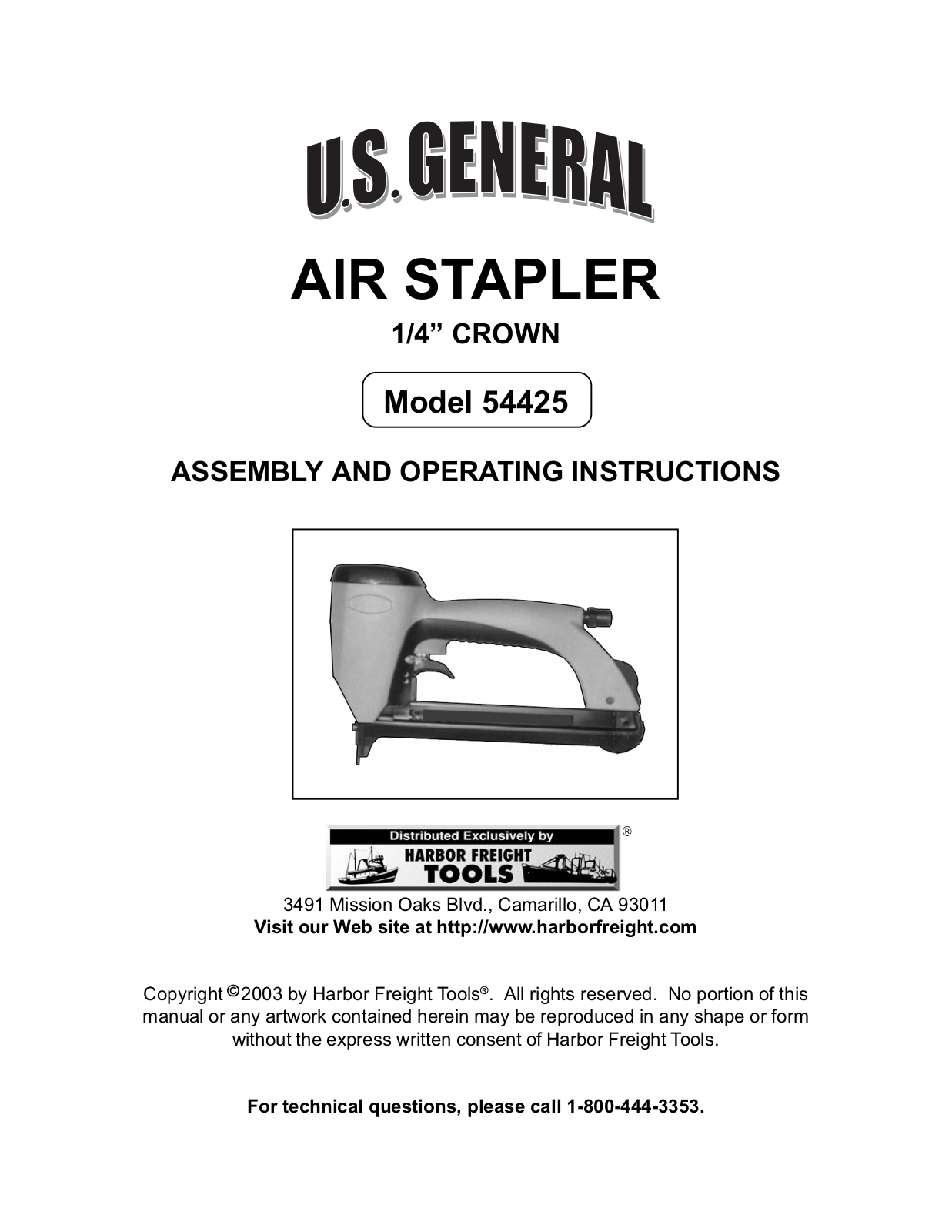 Harbor Freight Tools 54425 User Manual