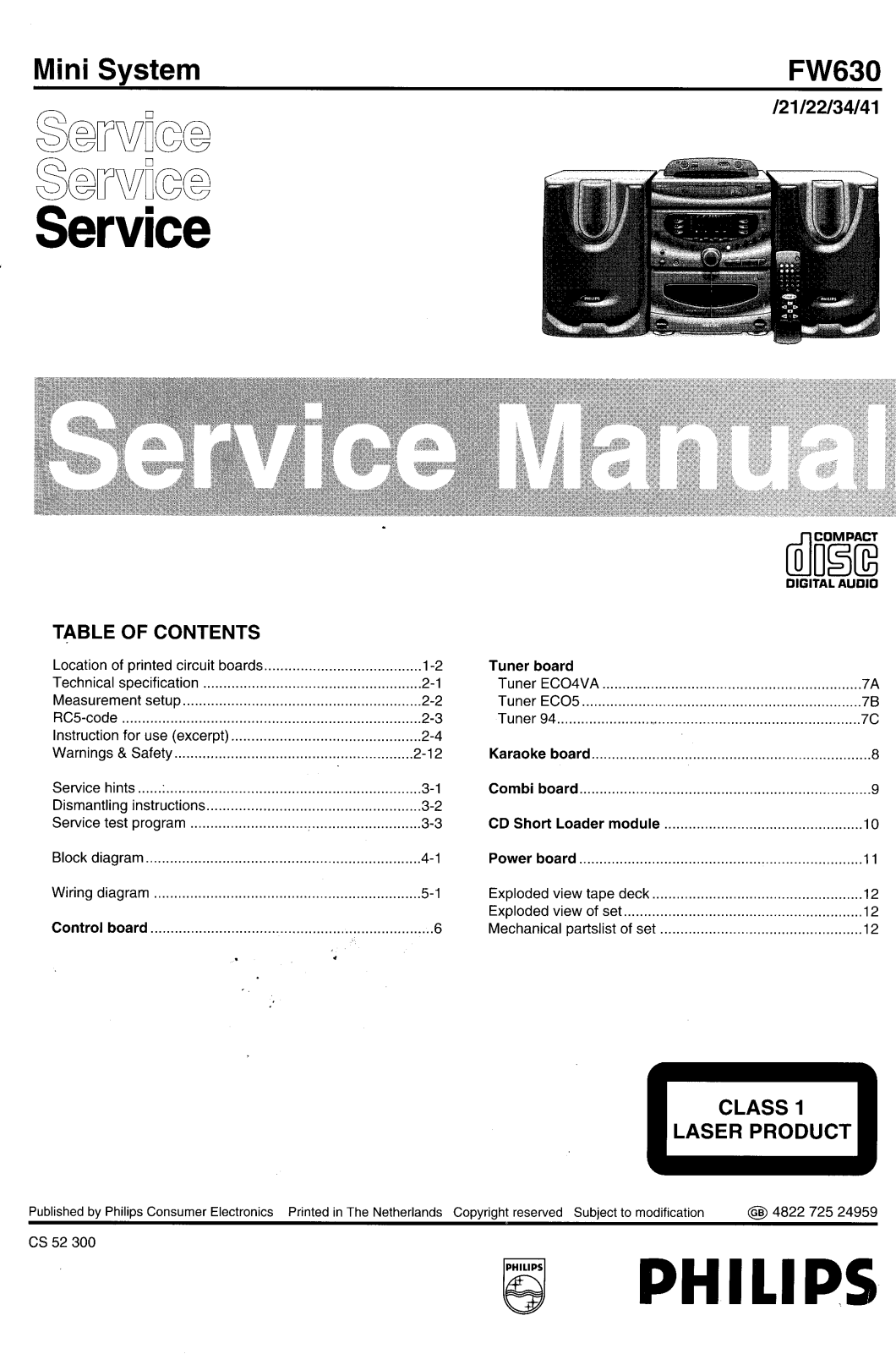 Philips FW-630 Service Manual