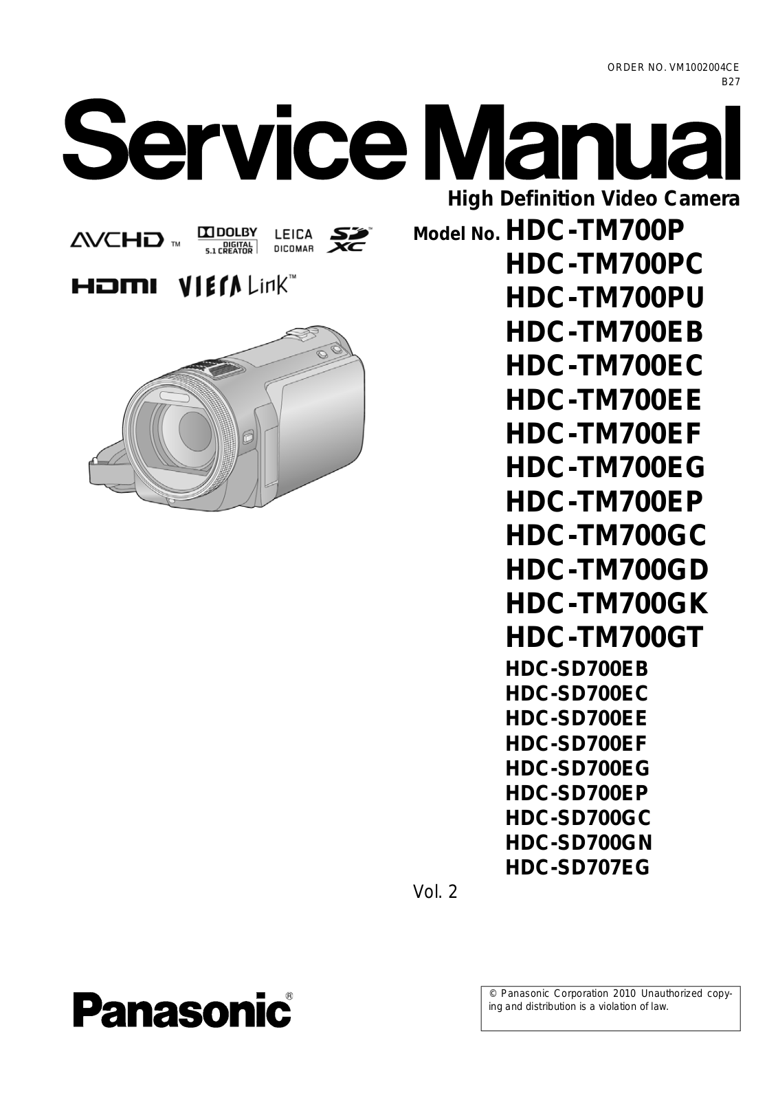 Panasonic HDC-TM700P, HDC-TM700PC, HDC-TM700PU, HDC-TM700EB, HDC-TM700EC Service manual