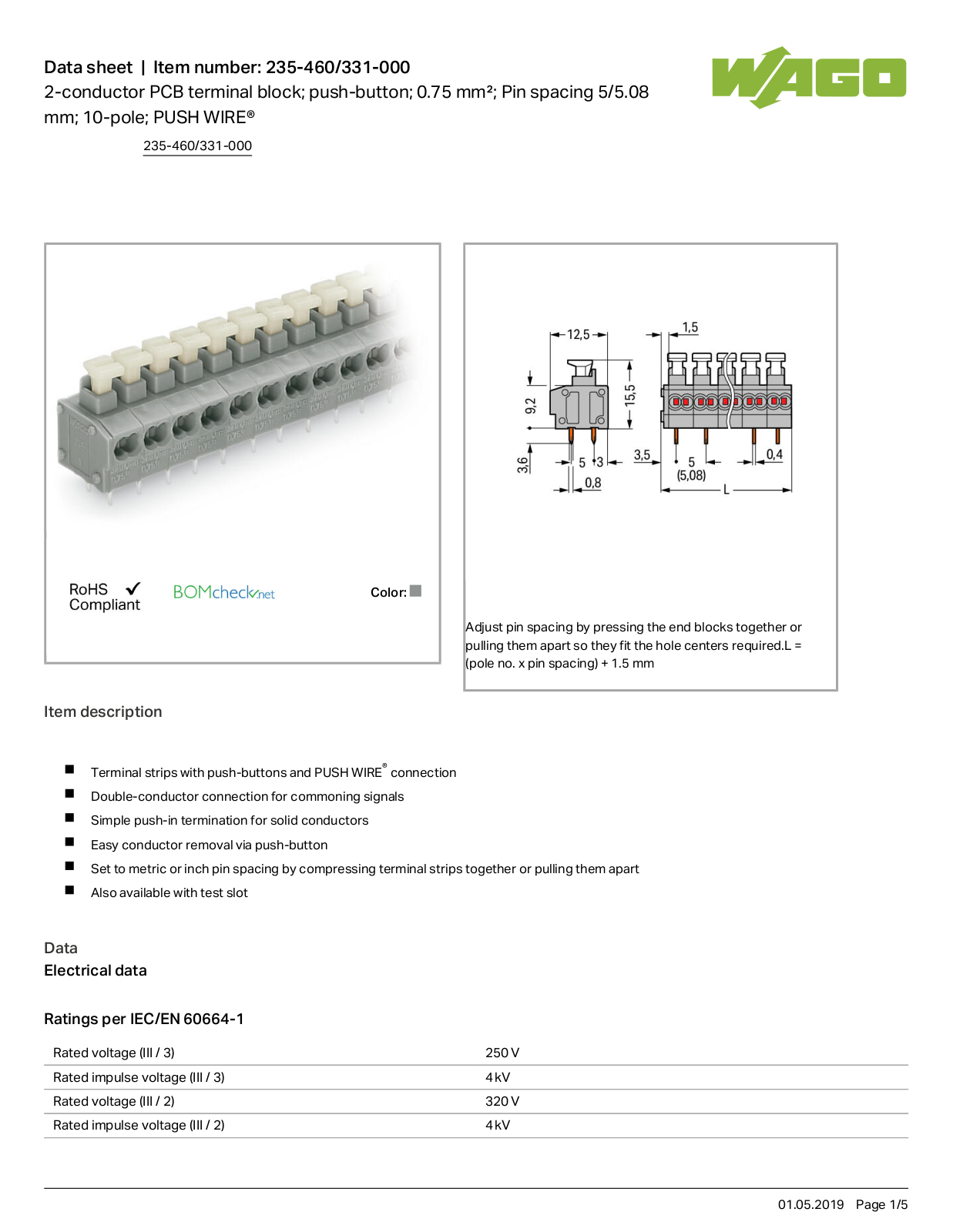 Wago 235-460/331-000 Data Sheet