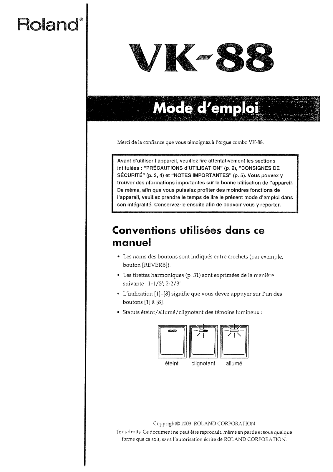 Roland VK-88 User Manual