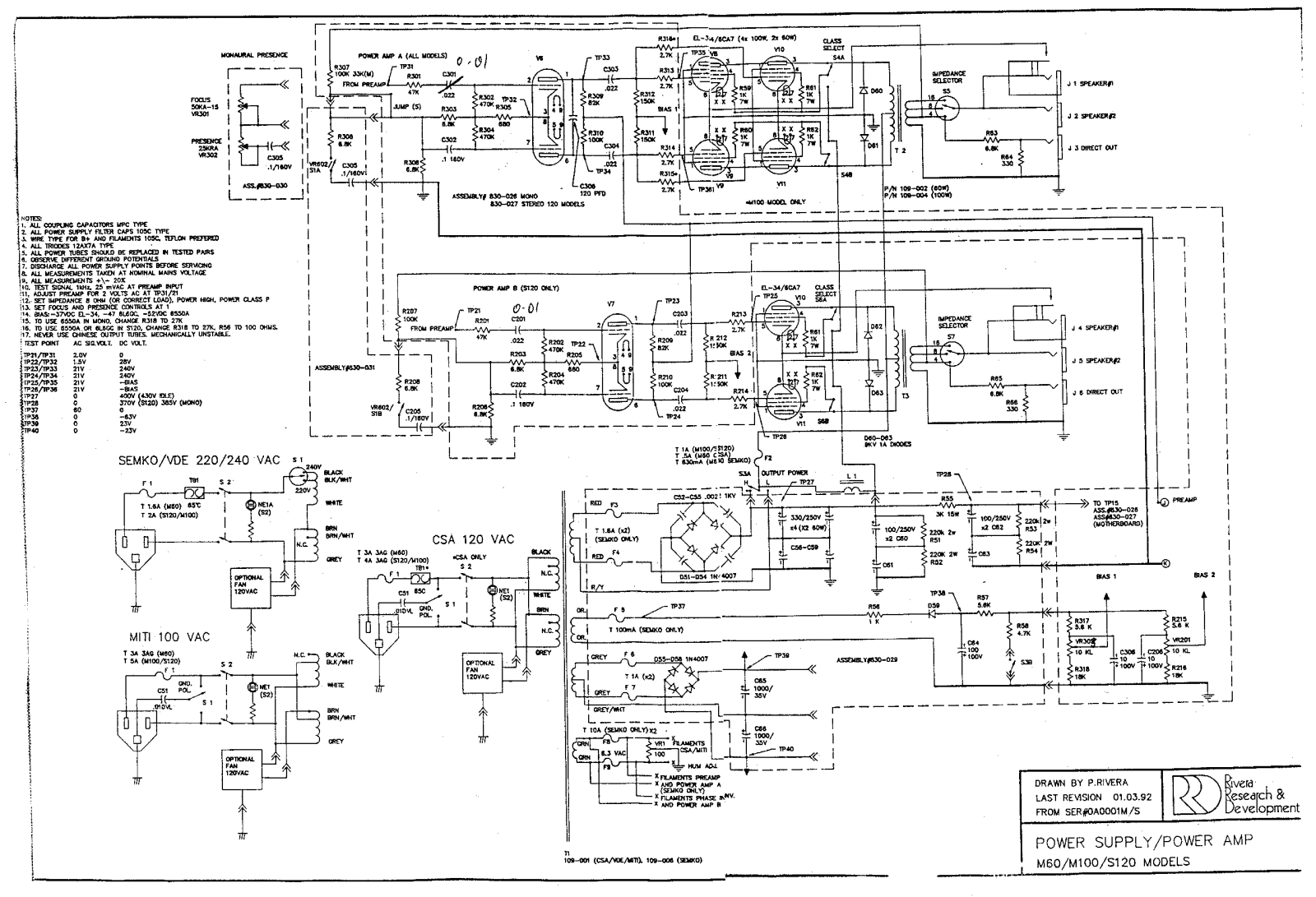 Rivera s120, m60, m100 schematic