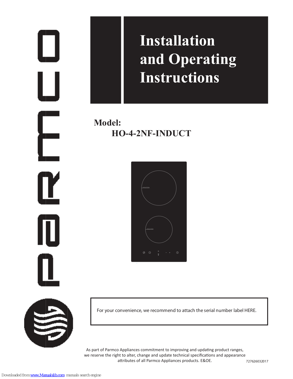 Parmco HO-4-2NF-INDUCT Installation And Operating Instructions Manual