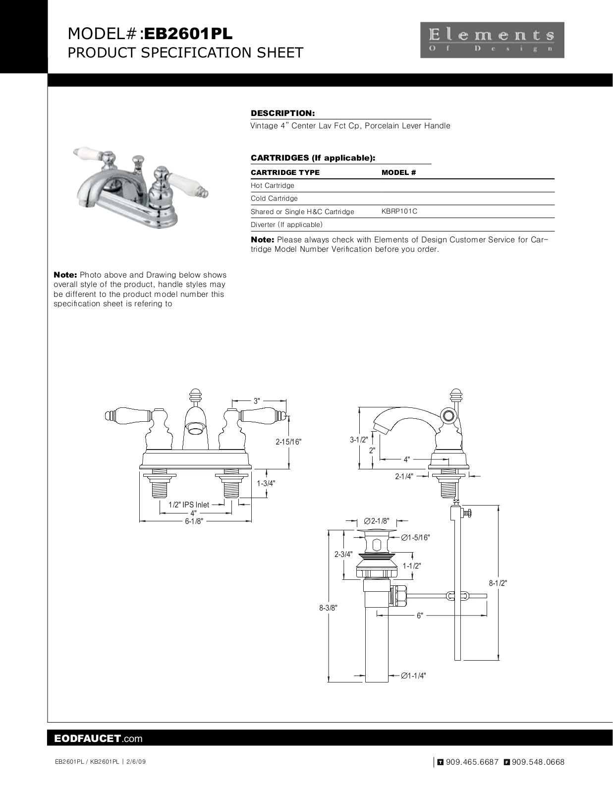 Elements of Design EDE1045 Specification Sheet - ManualMachine.com