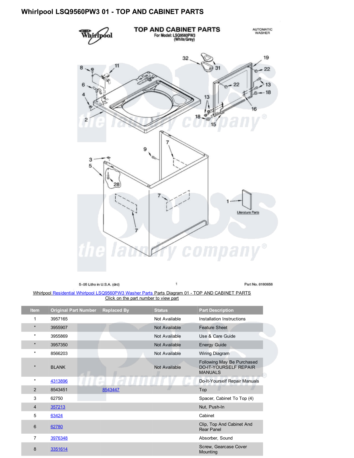 Whirlpool LSQ9560PW3 Parts Diagram