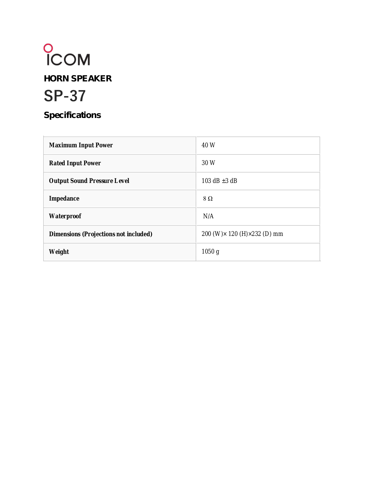 ICOM SP-37 Specifications - ManualMachine.com