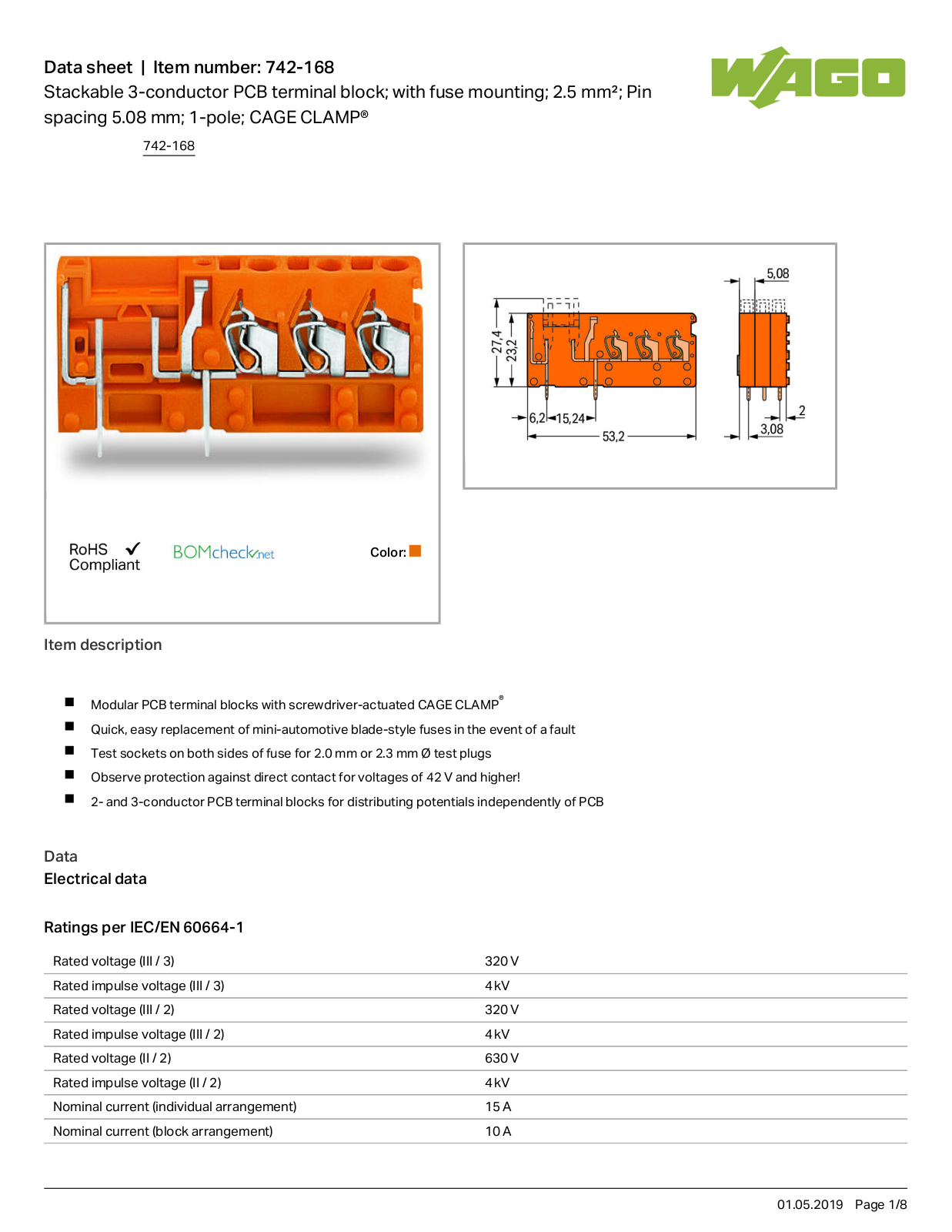 Wago 742-168 Data Sheet