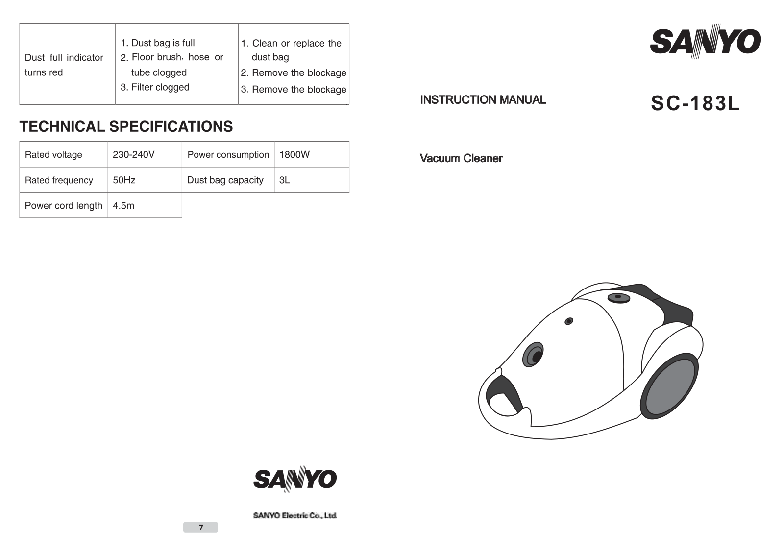 Sanyo SC-183L User Manual