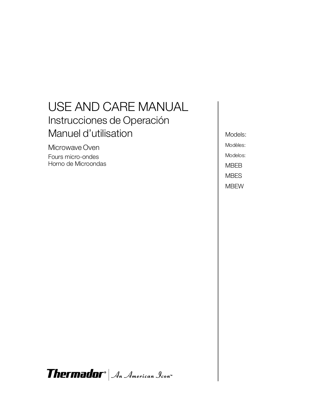 Thermador MBEW User Manual