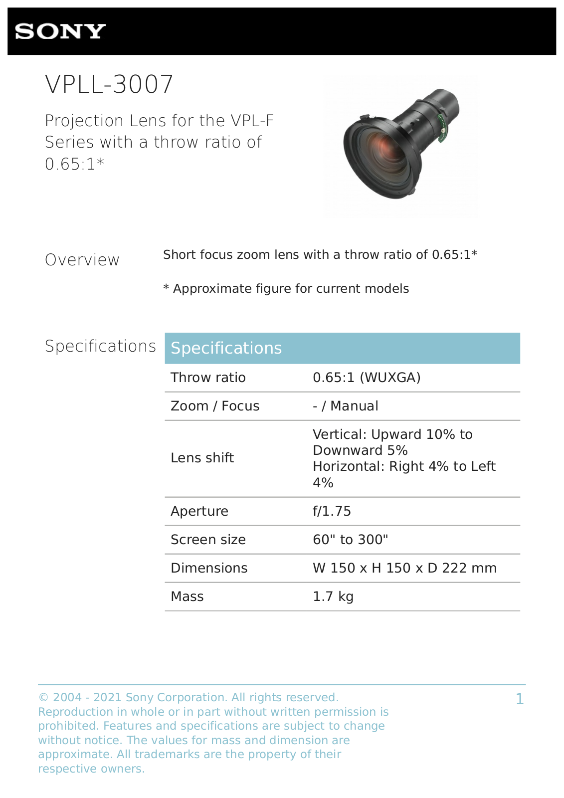 Sony VPLL-3007 User Manual