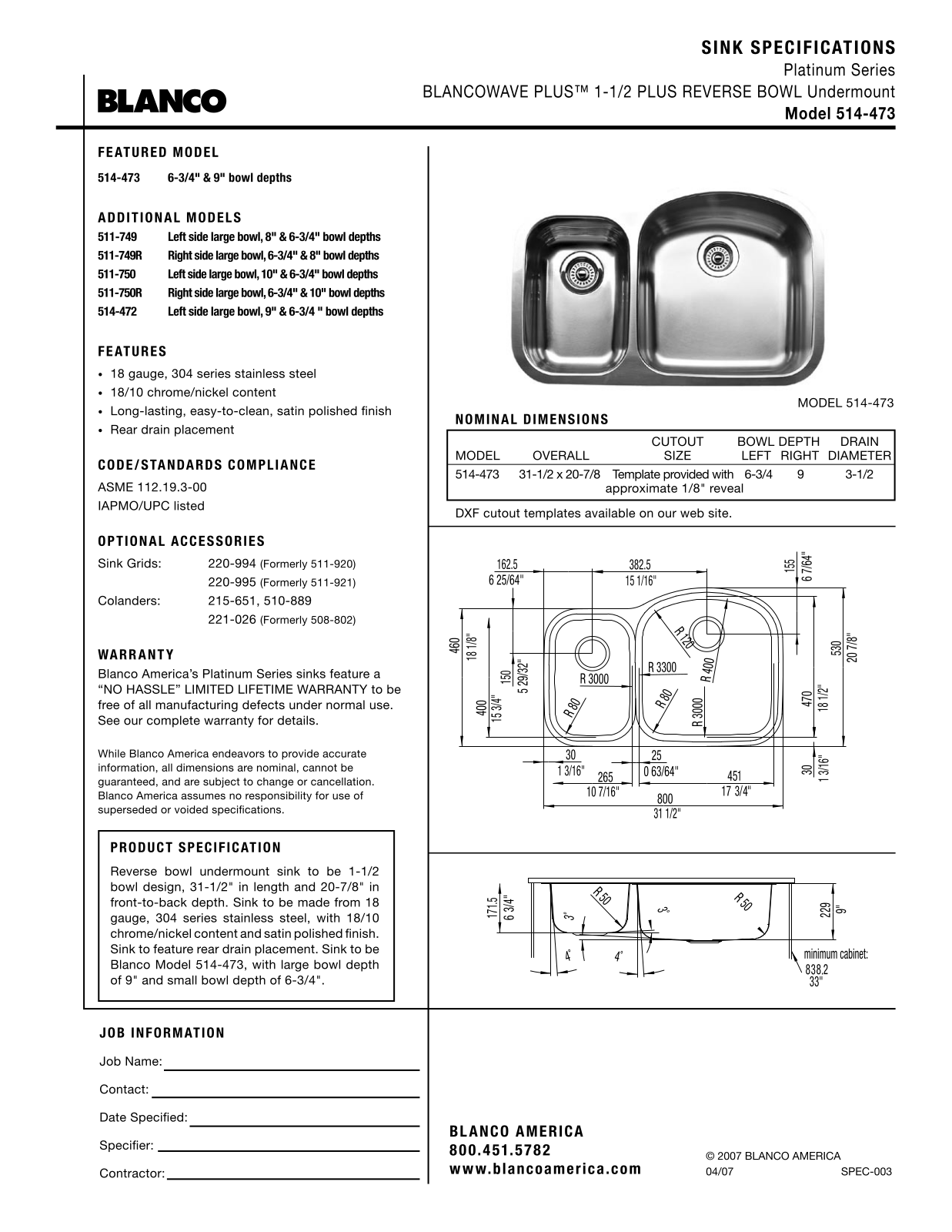 Blanco 514-473 User Manual