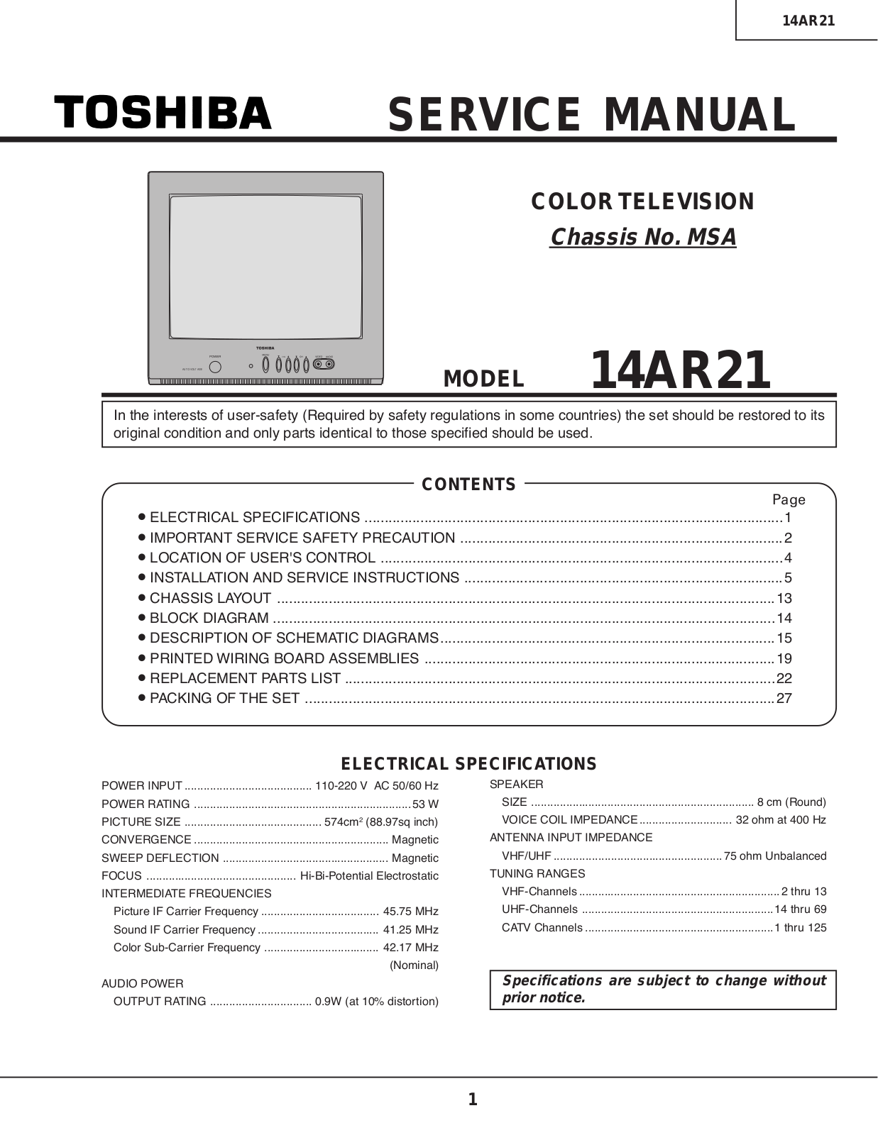 Toshiba 14ar21 Diagram