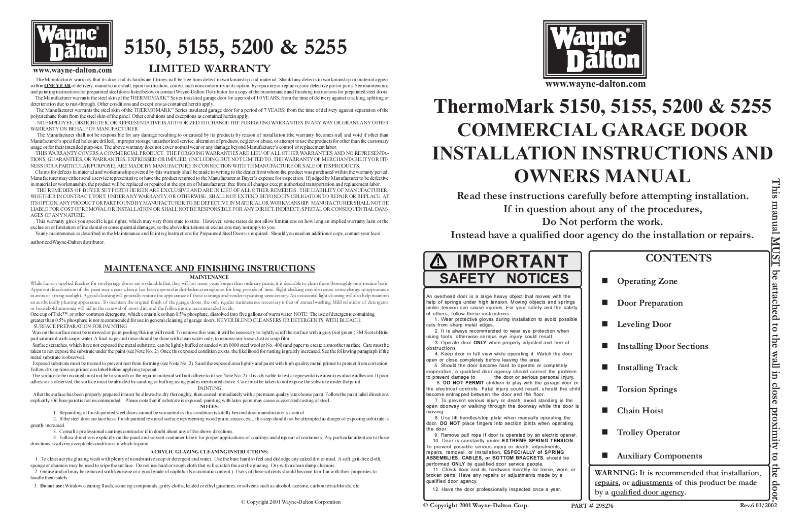 Wayne-Dalton 5150, 5255, 5155, 5200 User Manual