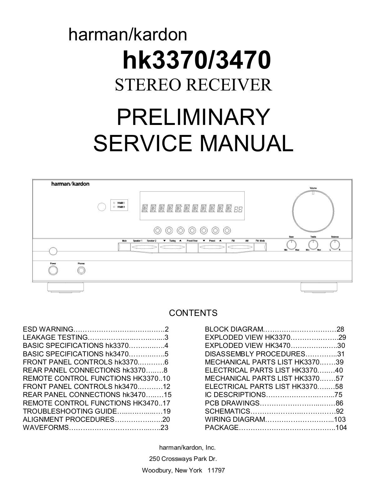 Harman Kardon HK-3370 Service manual