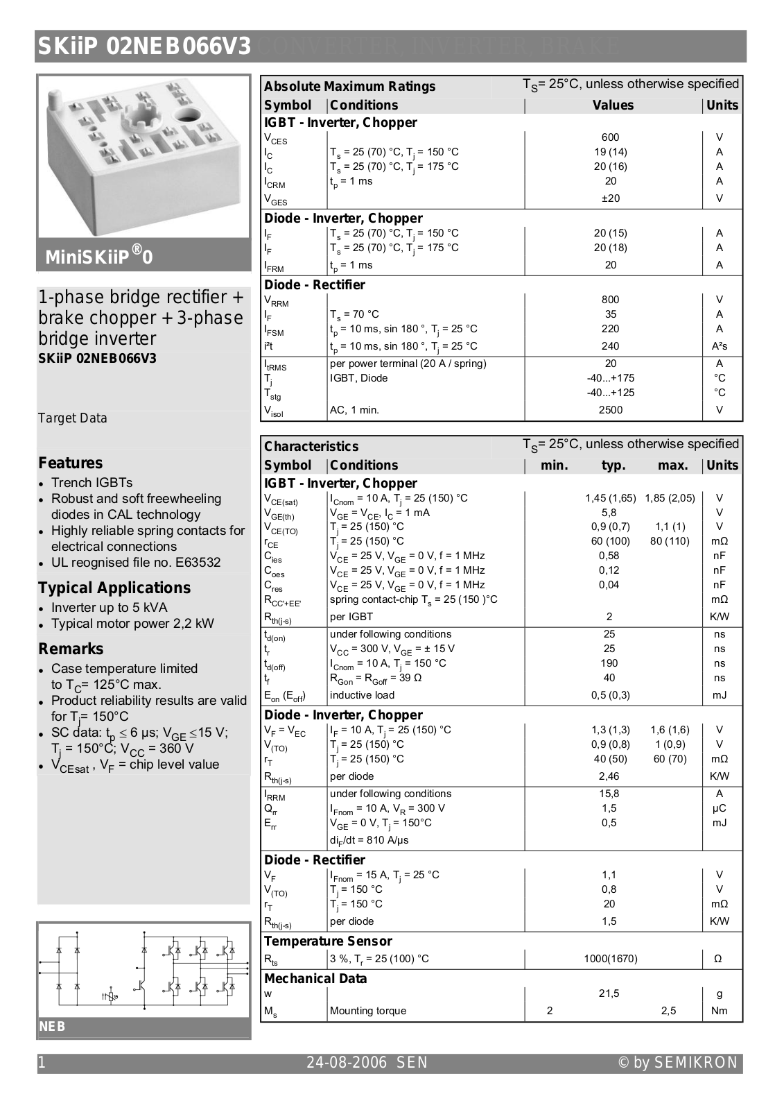 Semikron SKIIP02NEB066V3 Data Sheet